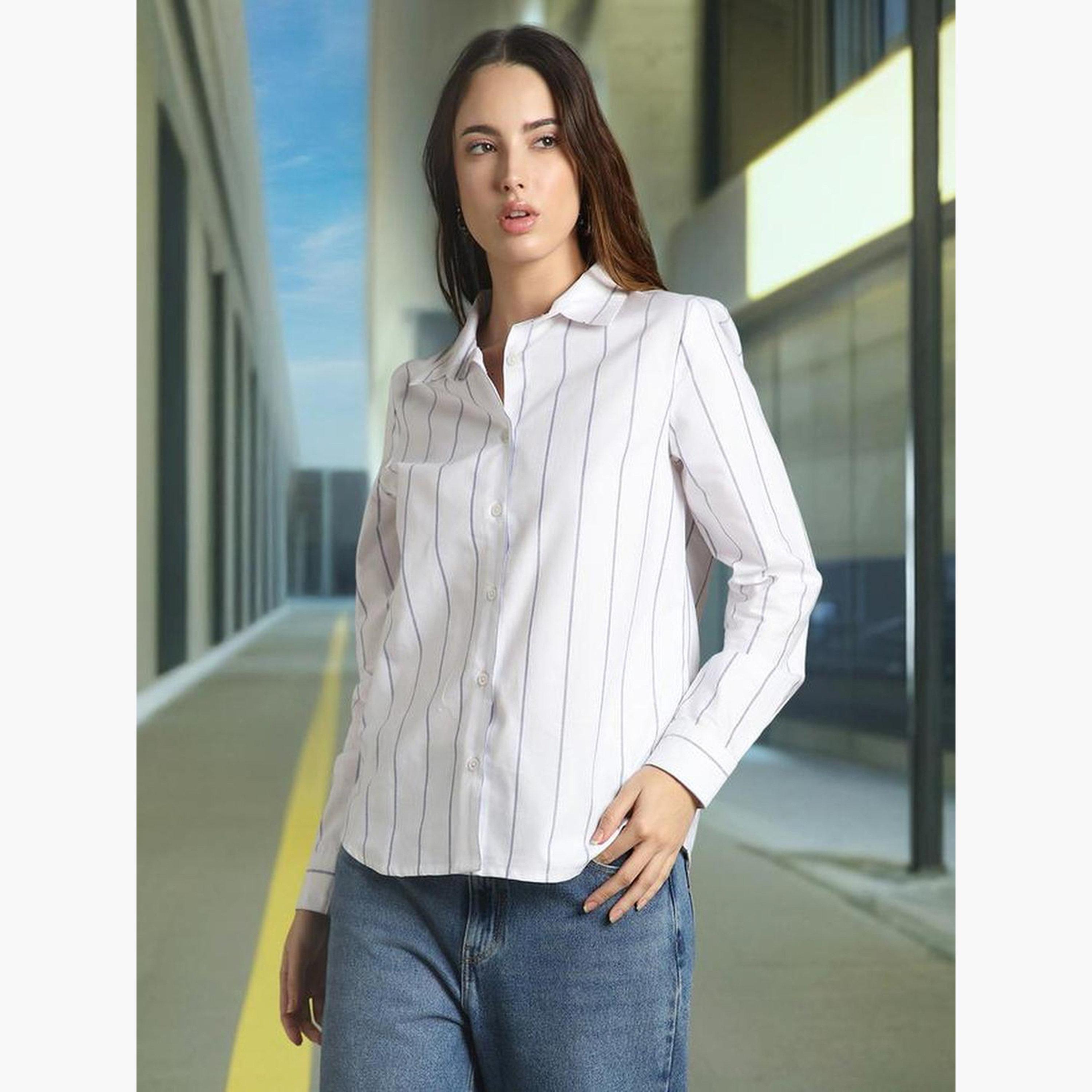 دينيس لينغو - قميص كاجوال مخطط أبيض بأكمام طويلة-women-clothing-shirtsandblouses-shirts-image-5