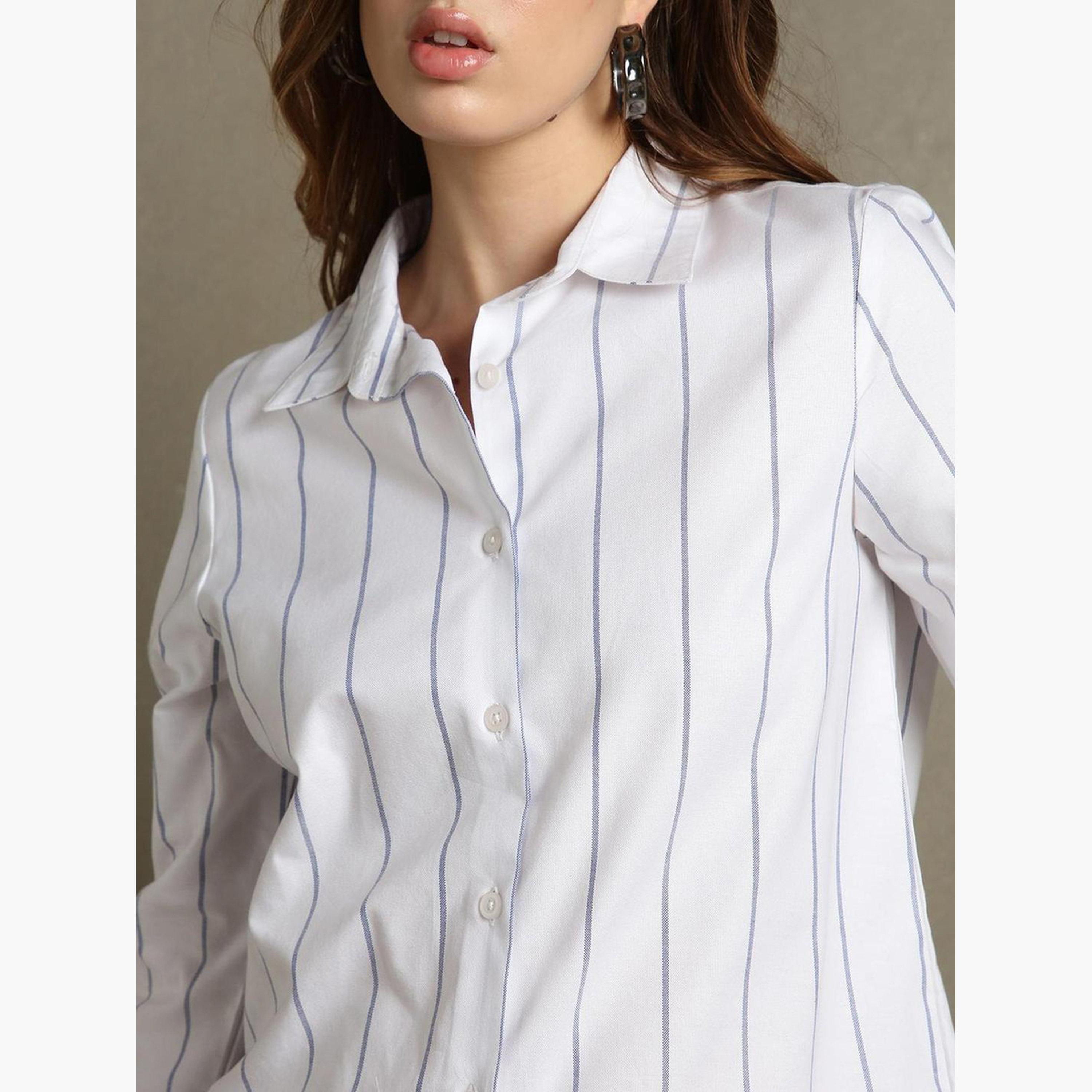 دينيس لينغو - قميص كاجوال مخطط أبيض بأكمام طويلة-women-clothing-shirtsandblouses-shirts-image-6