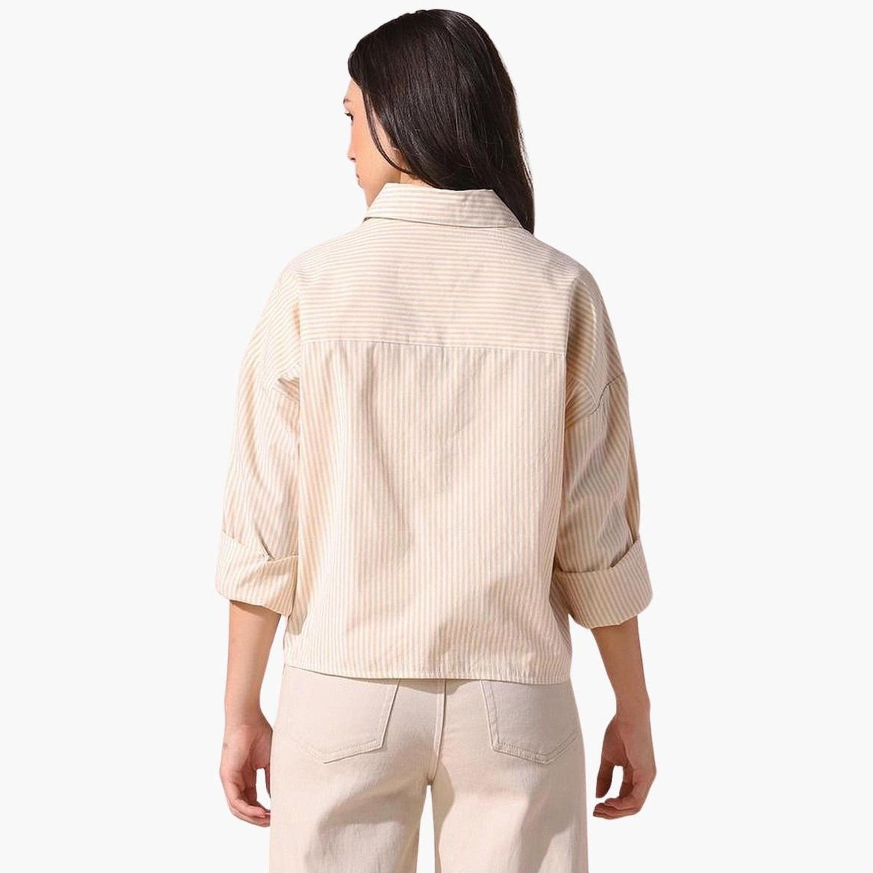 دينيس لينغو - قميص مربع مخطط باللون الأصفر، منسدل الكتفين للنساء-women-clothing-shirtsandblouses-shirts-image-3