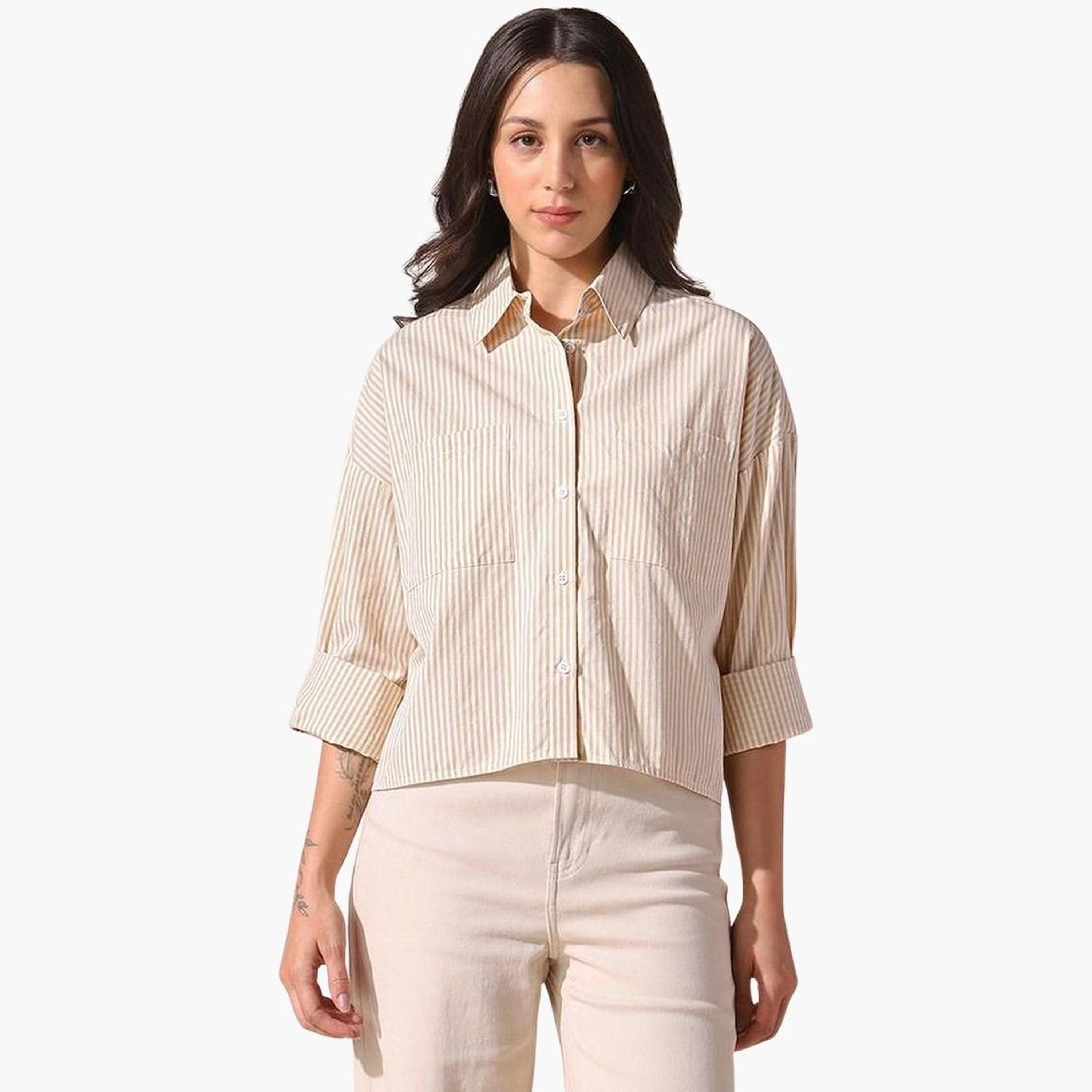 دينيس لينغو - قميص مربع مخطط باللون الأصفر، منسدل الكتفين للنساء-women-clothing-shirtsandblouses-shirts-image-5