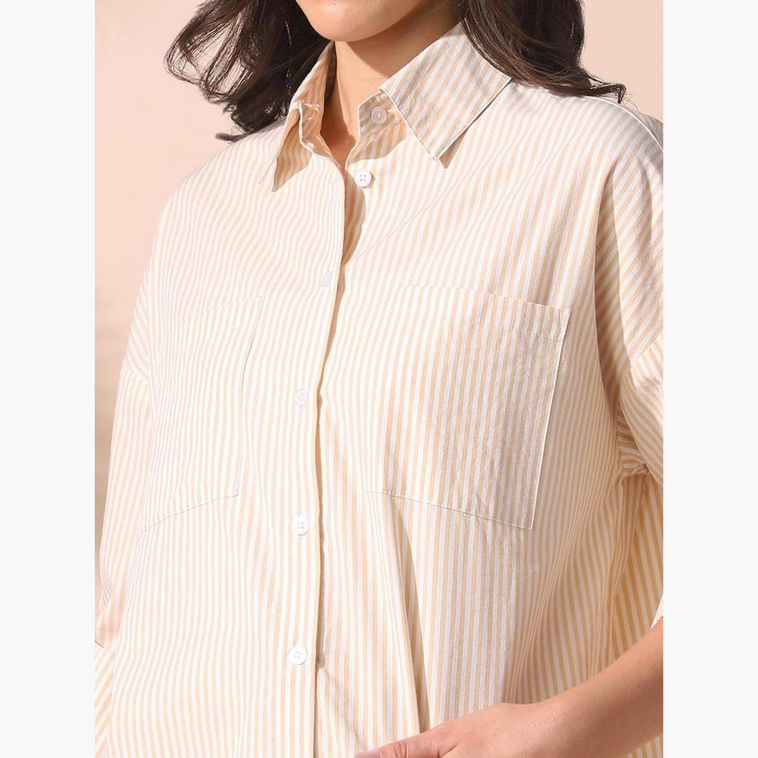 دينيس لينغو - قميص مربع مخطط باللون الأصفر، منسدل الكتفين للنساء-women-clothing-shirtsandblouses-shirts-image-6