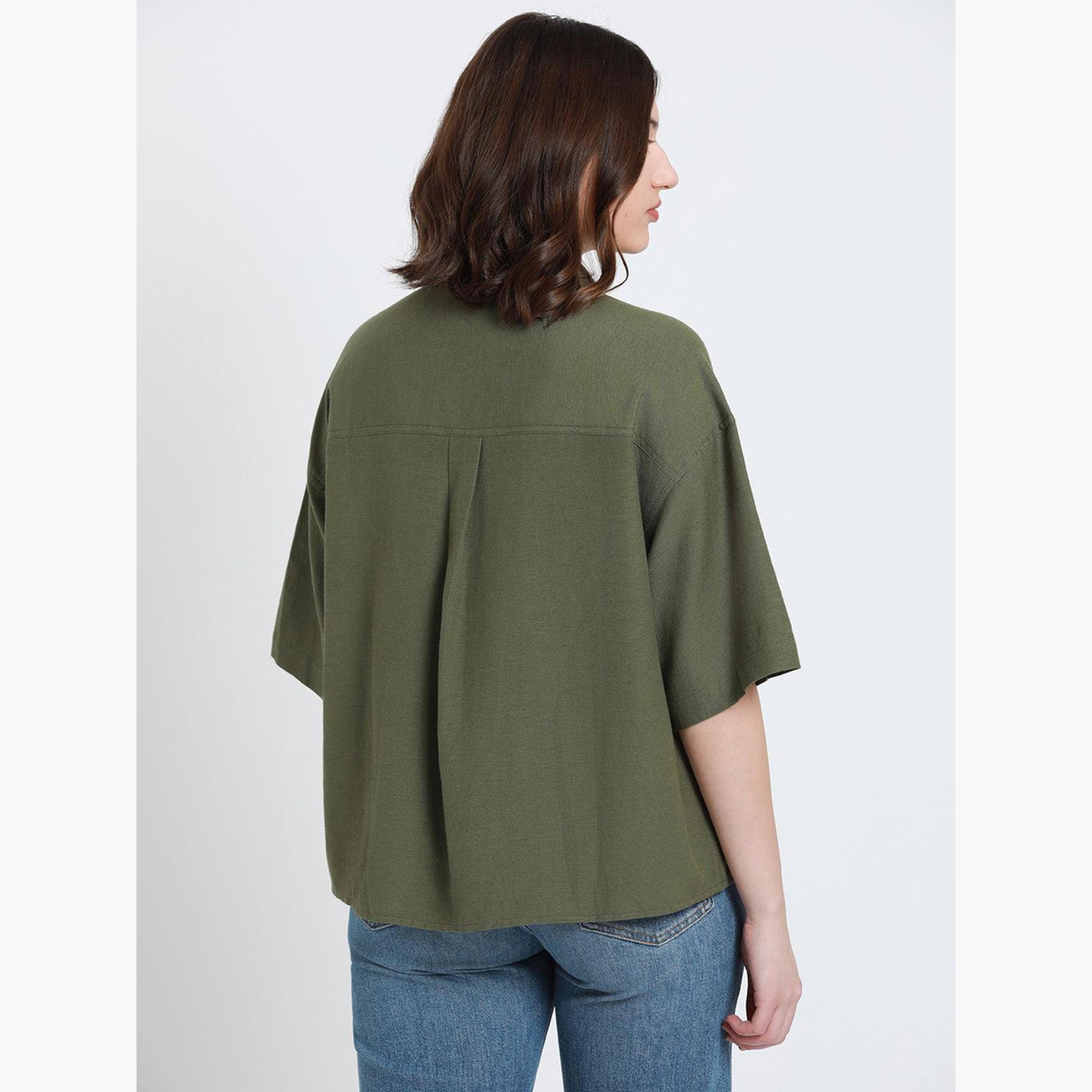 Dennis Lingo Women Olive Drop Shoulder Oversized Shirt-women-clothing-shirtsandblouses-shirts-image-3