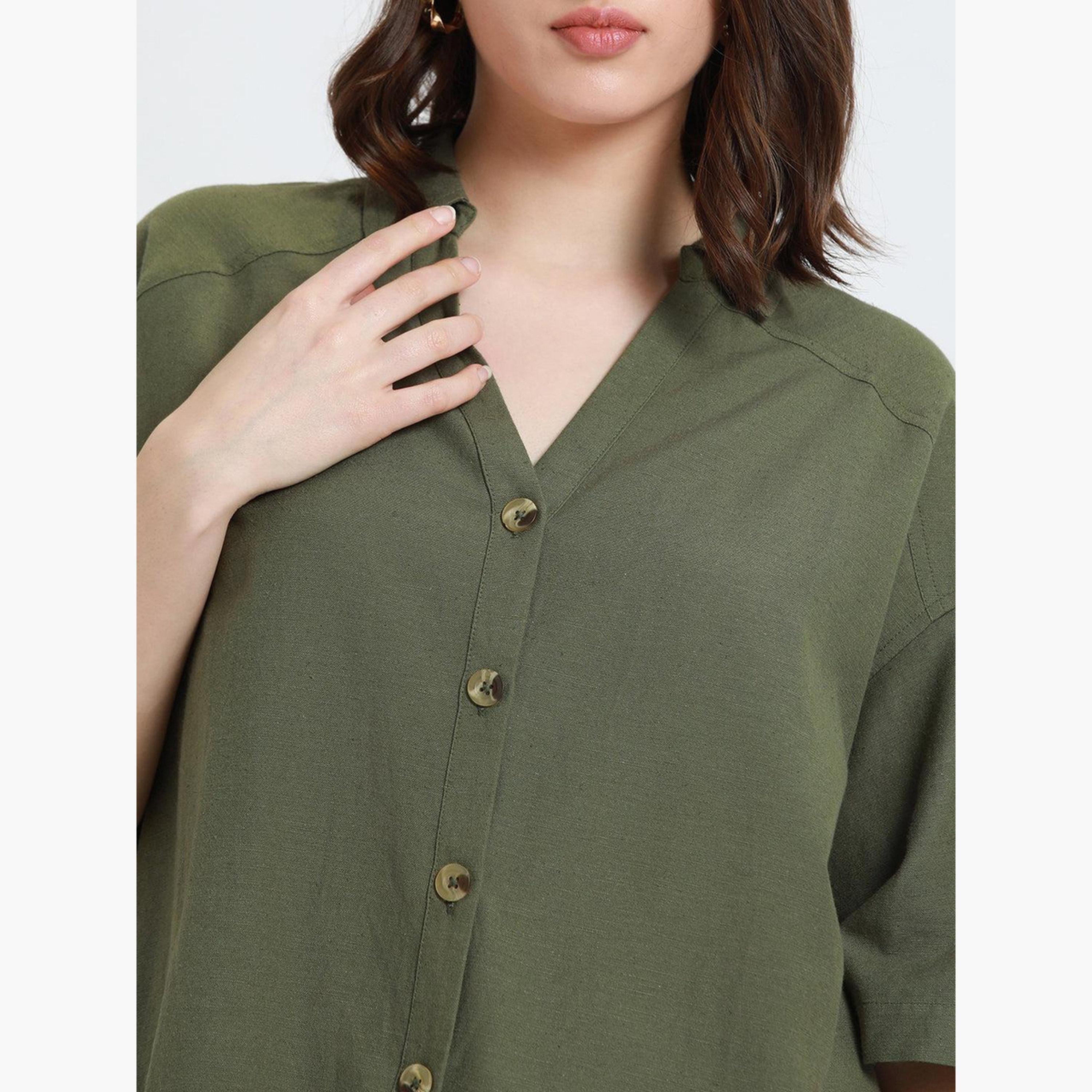 دينيس لينغو - قميص زيتوني واسع الكتفين للنساء-women-clothing-shirtsandblouses-shirts-image-4