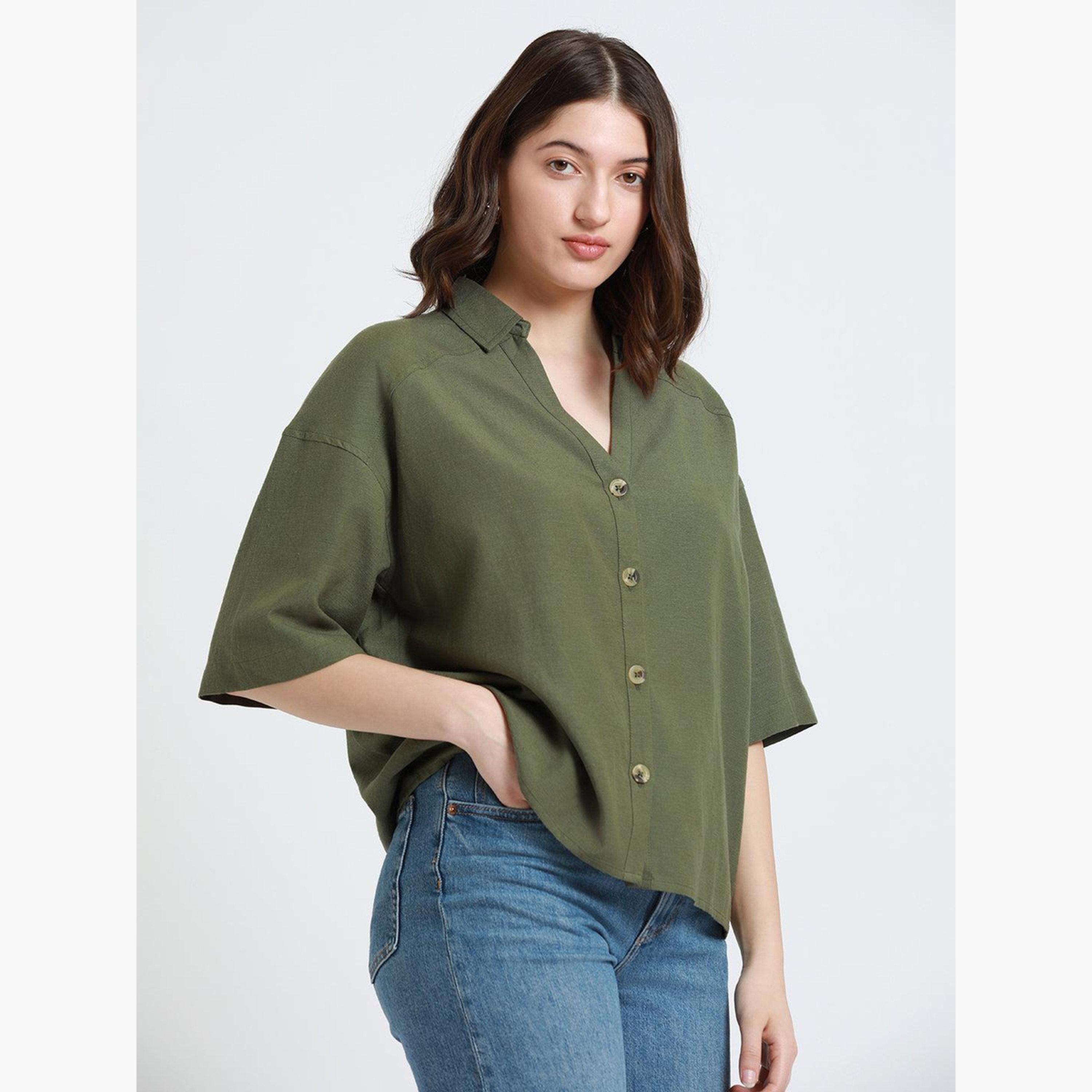 دينيس لينغو - قميص زيتوني واسع الكتفين للنساء-women-clothing-shirtsandblouses-shirts-image-5