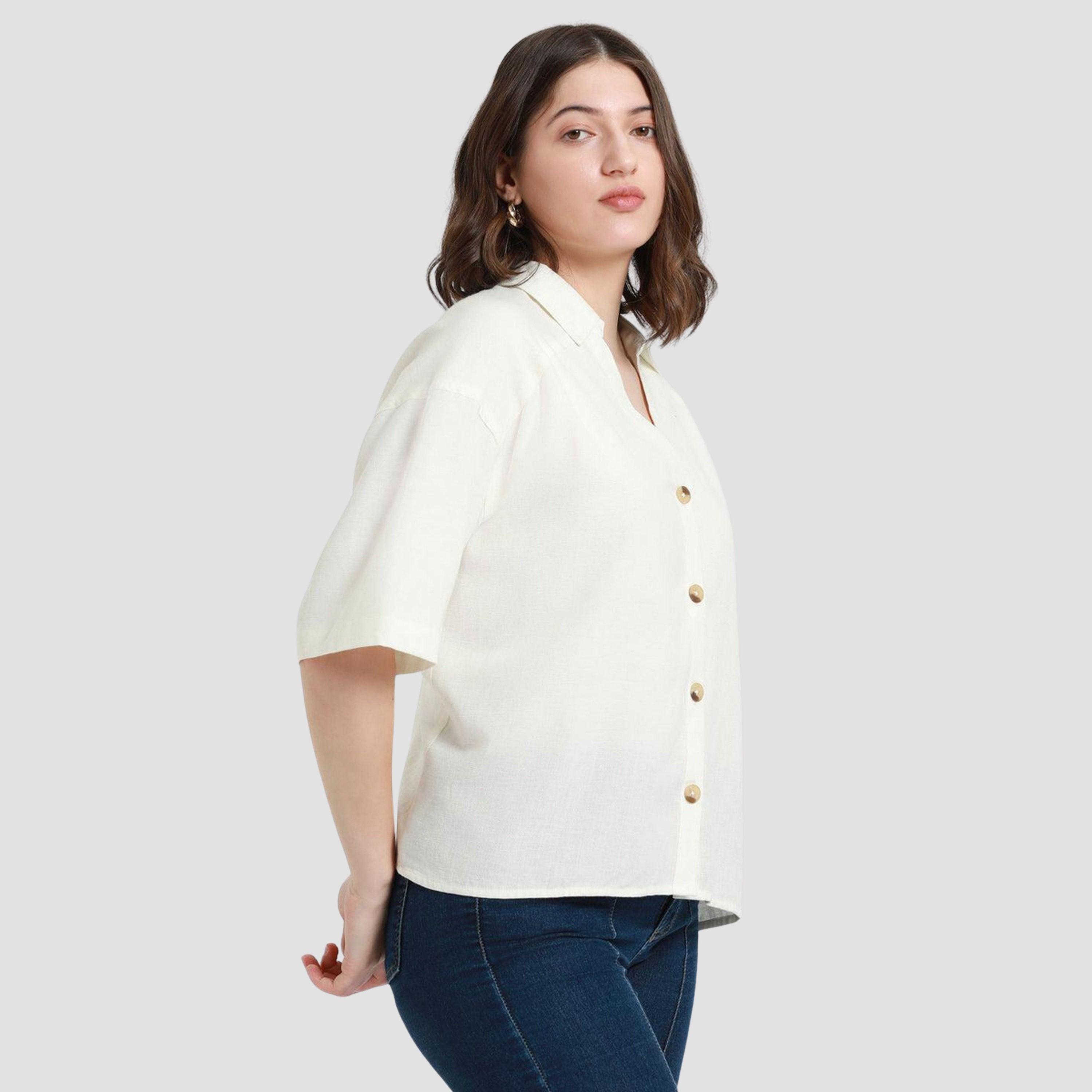 دينيس لينغو - قميص كاجوال مريح لون أوف وايت للنساء-women-clothing-shirtsandblouses-shirts-image-1