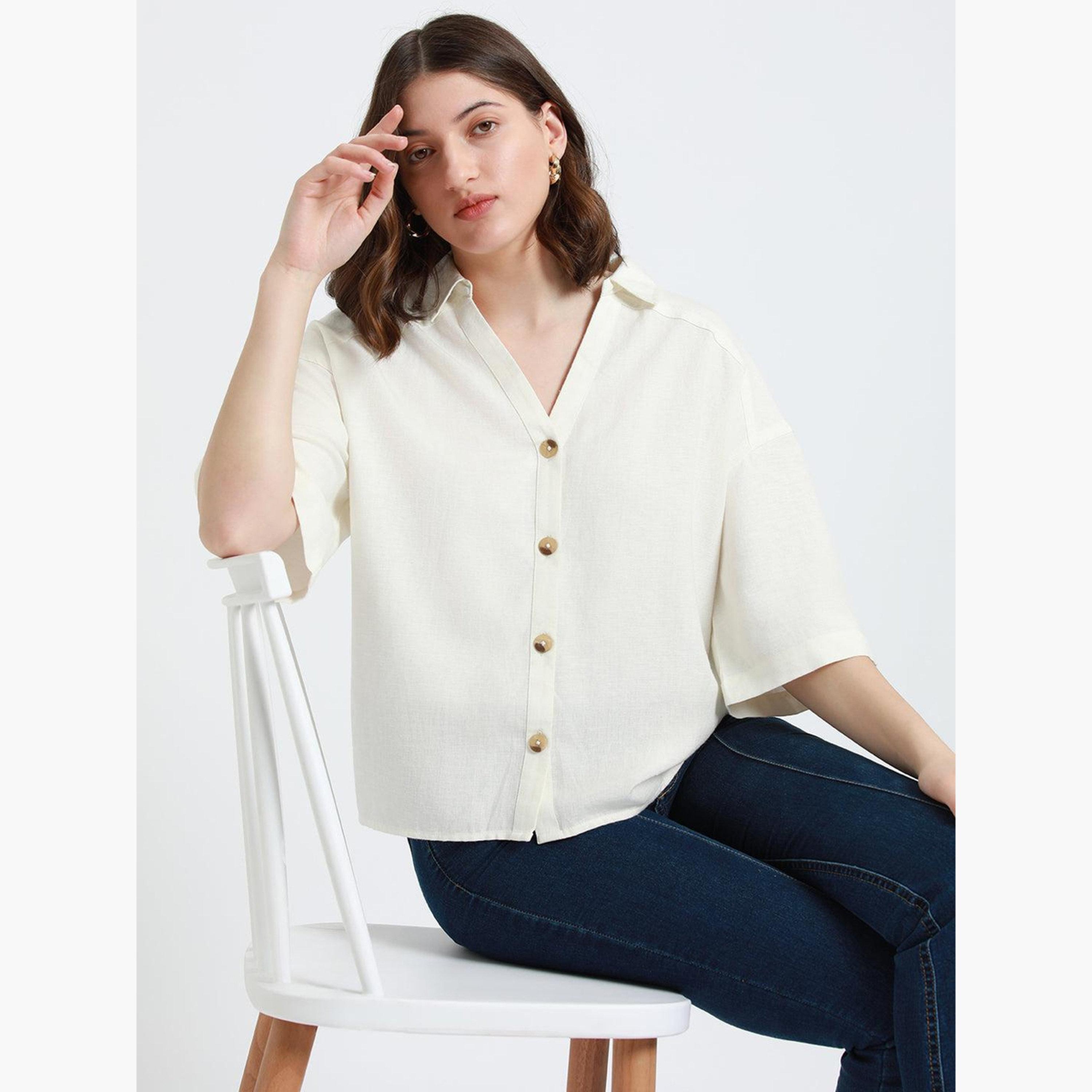 Dennis Lingo Women Off White Relaxed Fit Casual Shirt-women-clothing-shirtsandblouses-shirts-image-5