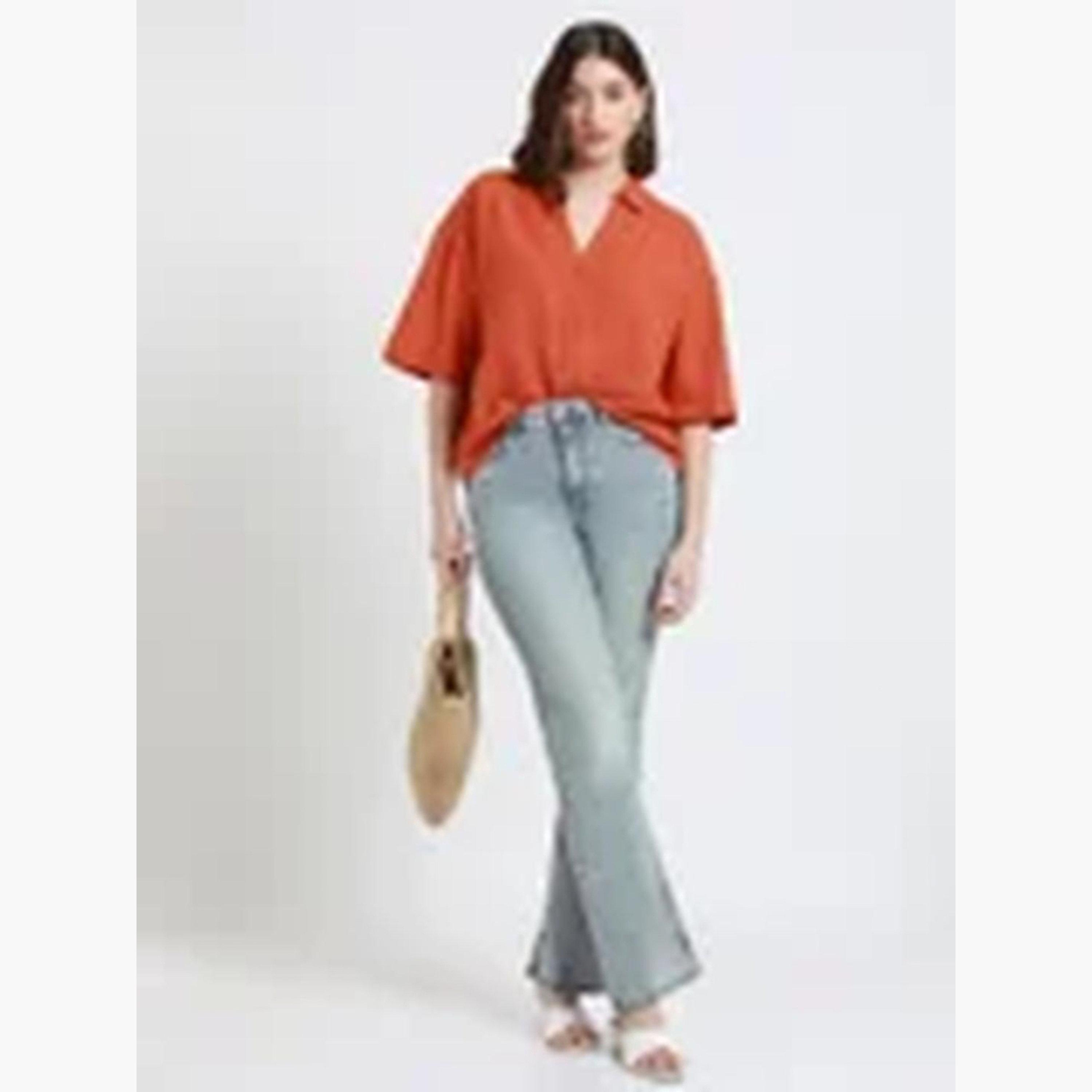 دينيس لينغو - قميص مقاس واسع بأكمام قصيرة لون برتقالي-women-clothing-shirtsandblouses-shirts-image-2
