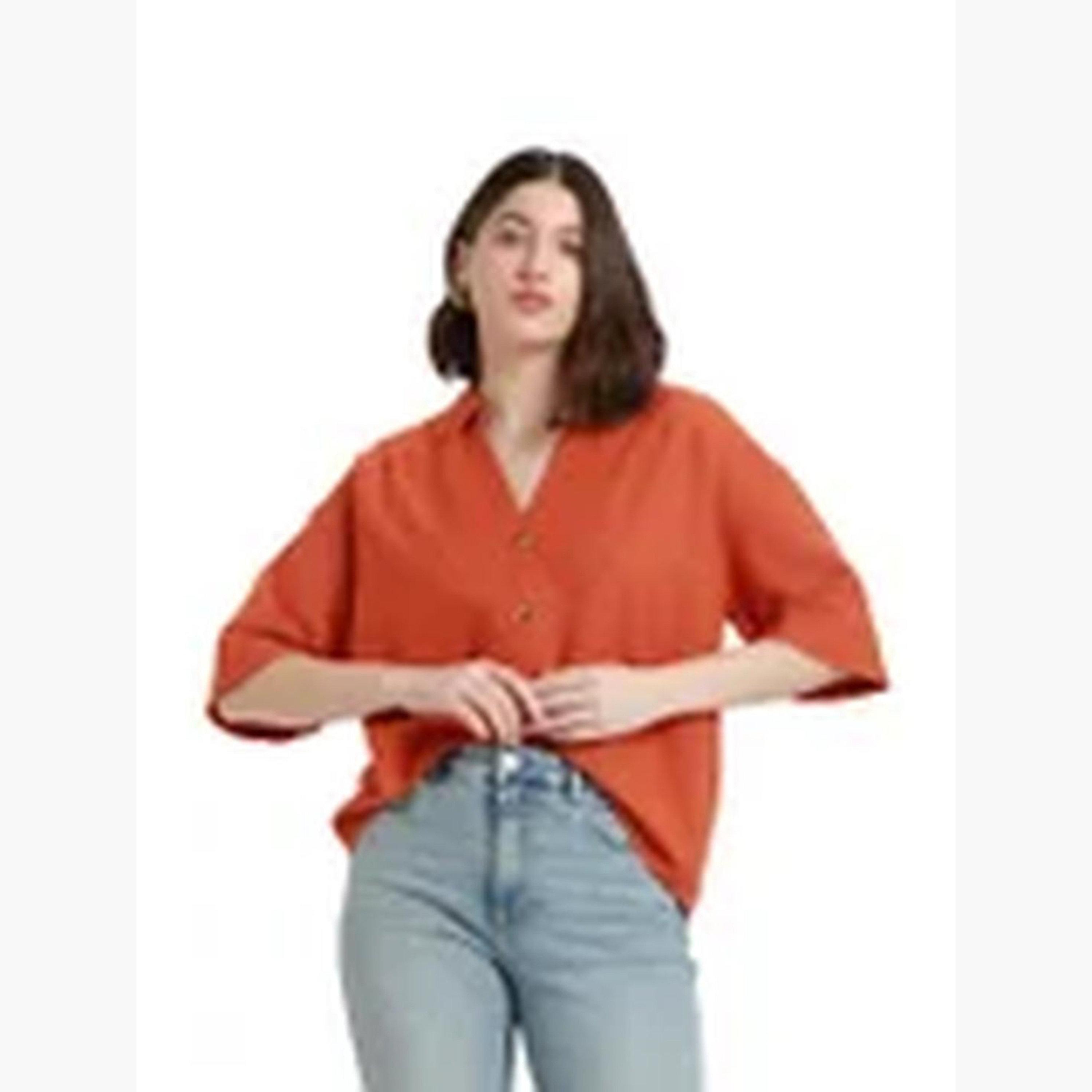 دينيس لينغو - قميص مقاس واسع بأكمام قصيرة لون برتقالي-women-clothing-shirtsandblouses-shirts-image-4