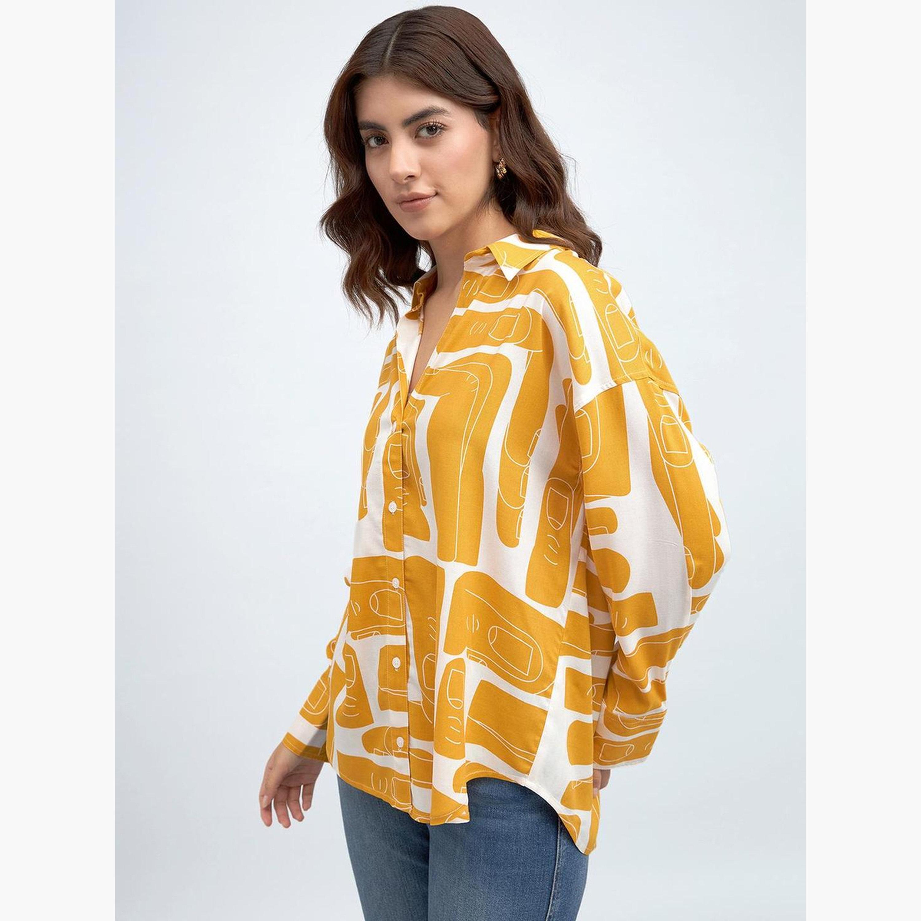 Dennis Lingo Women Mustard Abstract Print Relaxed Fit Shirt-women-clothing-shirtsandblouses-shirts-image-1