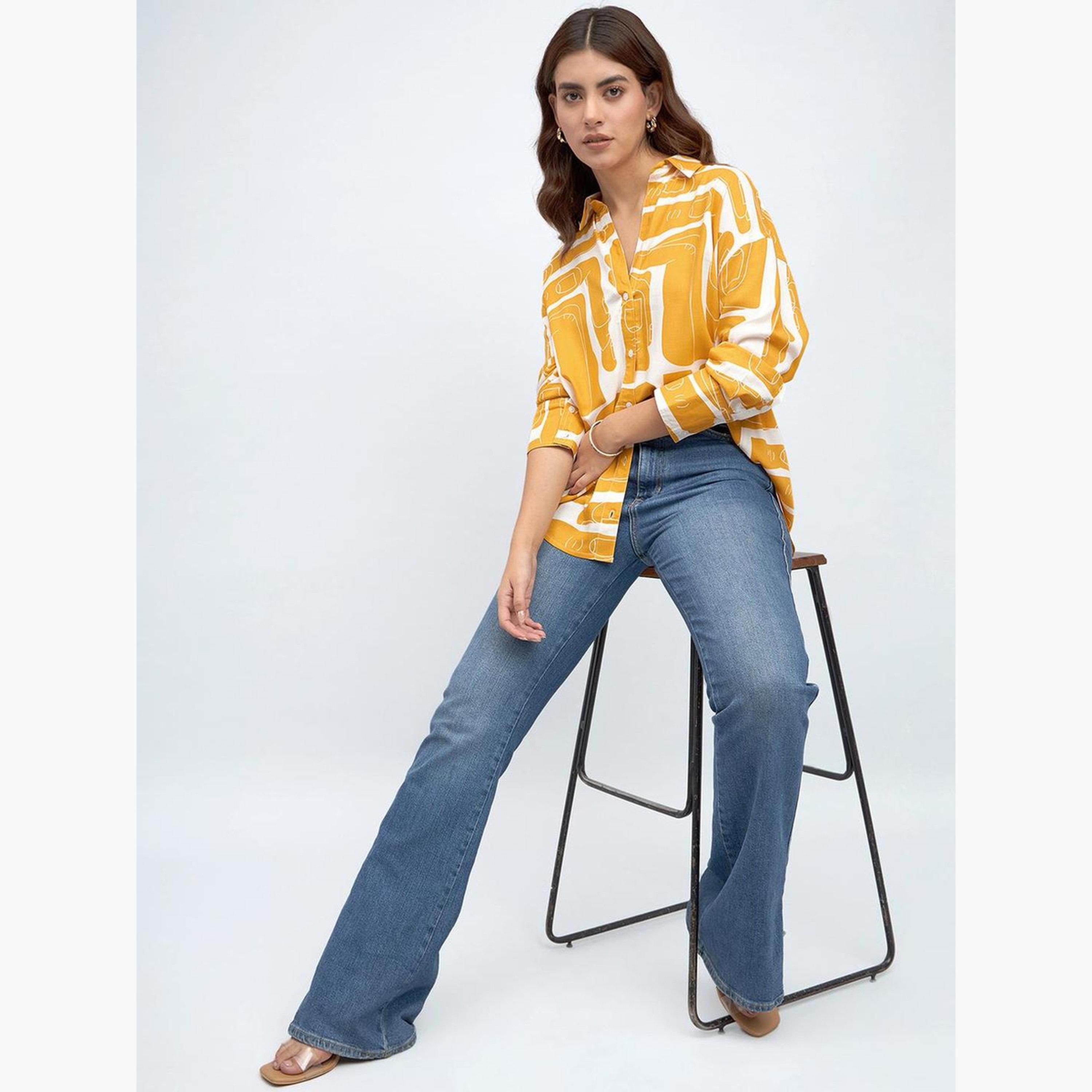 Dennis Lingo Women Mustard Abstract Print Relaxed Fit Shirt-women-clothing-shirtsandblouses-shirts-image-2
