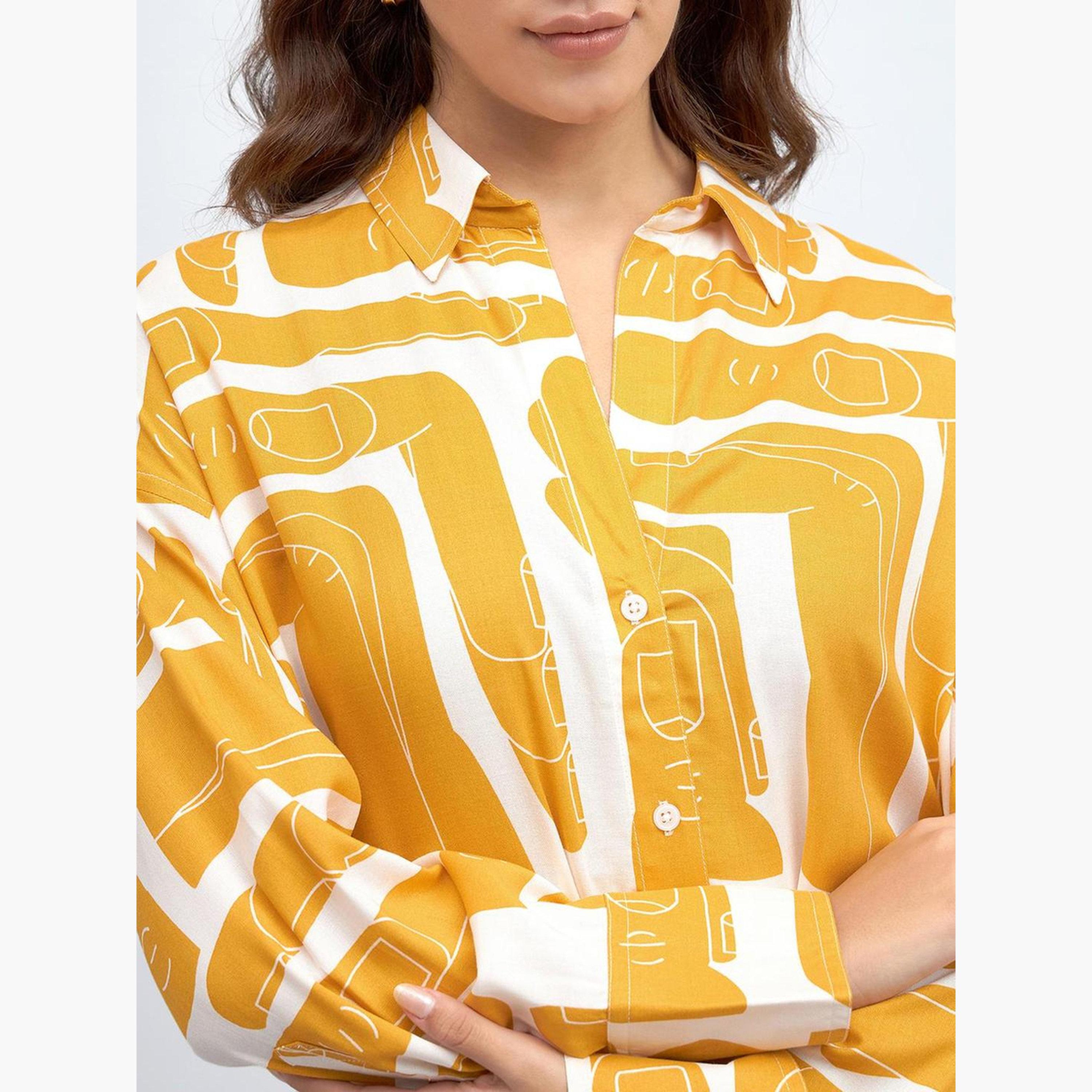 دينيس لينغو - قميص مريح بطباعة تجريدية لون الخردل للنساء-women-clothing-shirtsandblouses-shirts-image-5