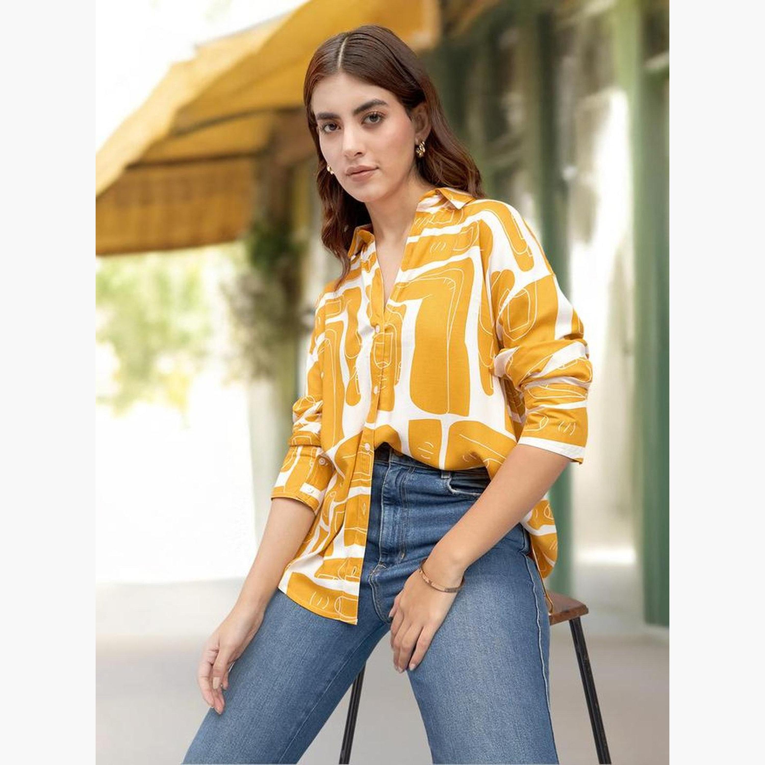 Dennis Lingo Women Mustard Abstract Print Relaxed Fit Shirt-women-clothing-shirtsandblouses-shirts-image-6