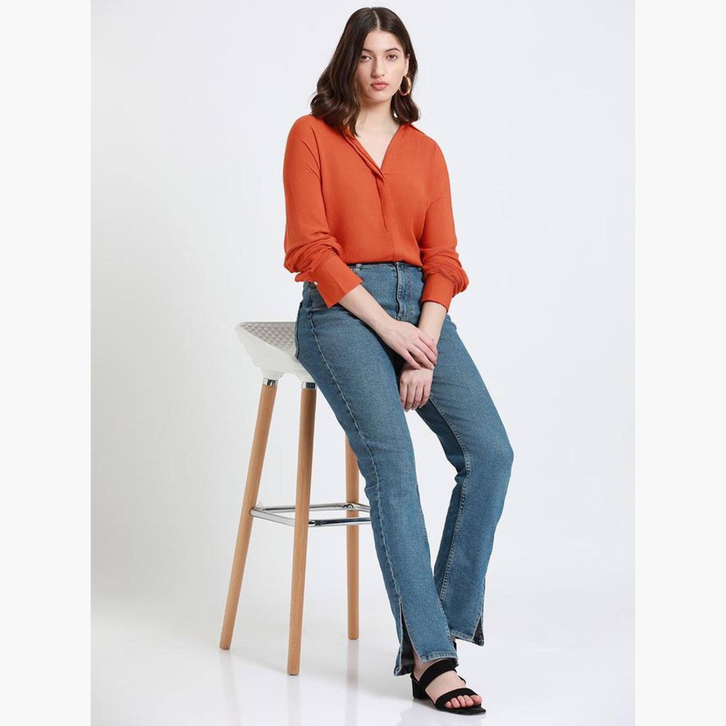 دينيس لينغو - قميص كريب برتقالي بأكمام طويلة للنساء-women-clothing-shirtsandblouses-shirts-image-2