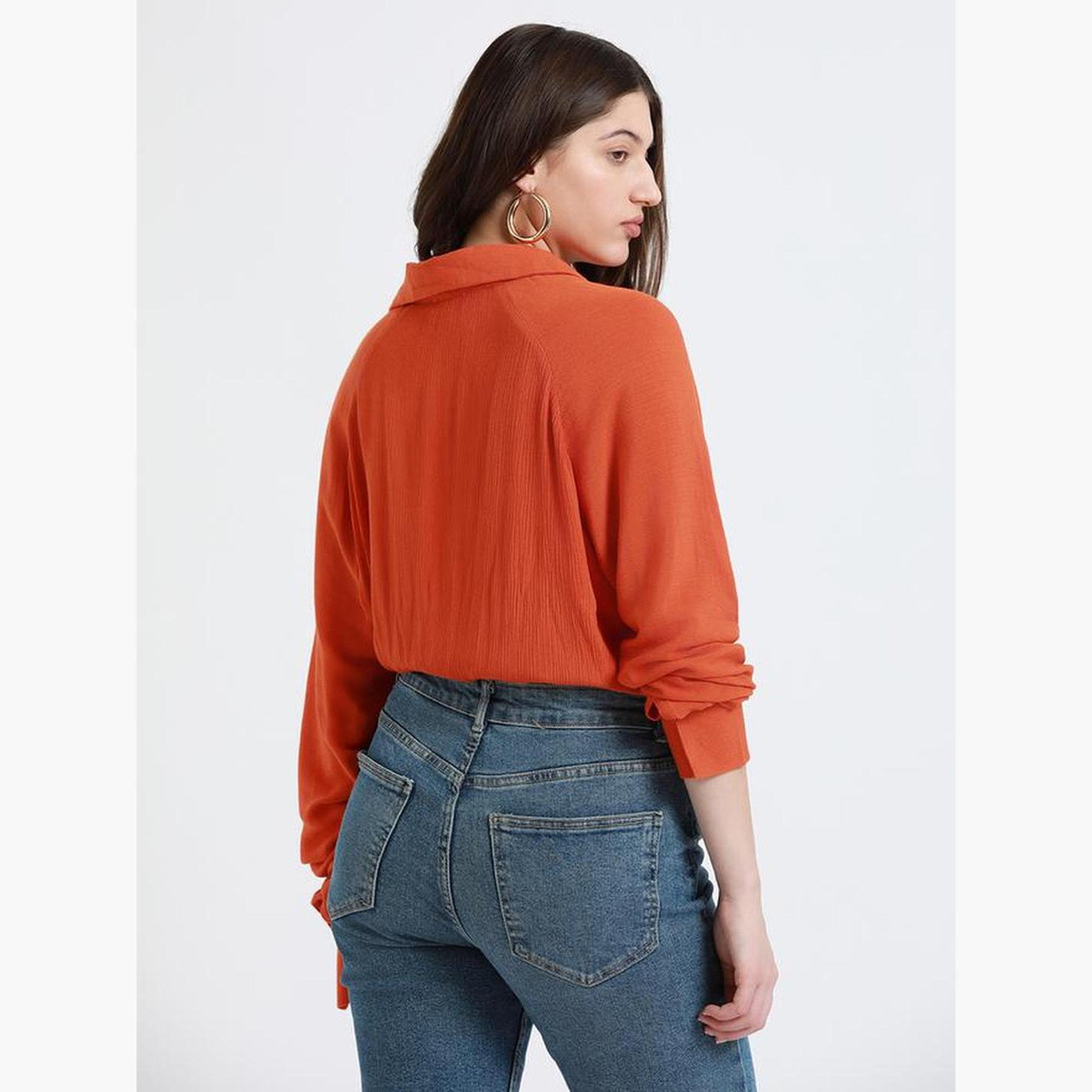 دينيس لينغو - قميص كريب برتقالي بأكمام طويلة للنساء-women-clothing-shirtsandblouses-shirts-image-3
