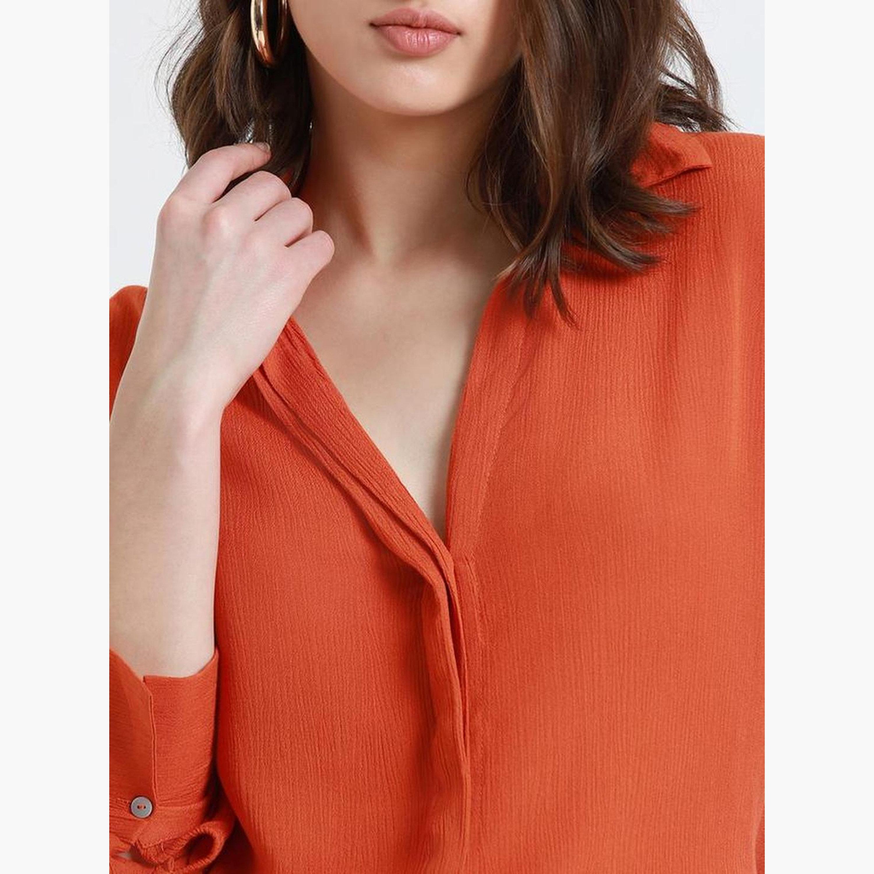 Dennis Lingo Women Orange Long Sleeve Crepe Shirt-women-clothing-shirtsandblouses-shirts-image-4