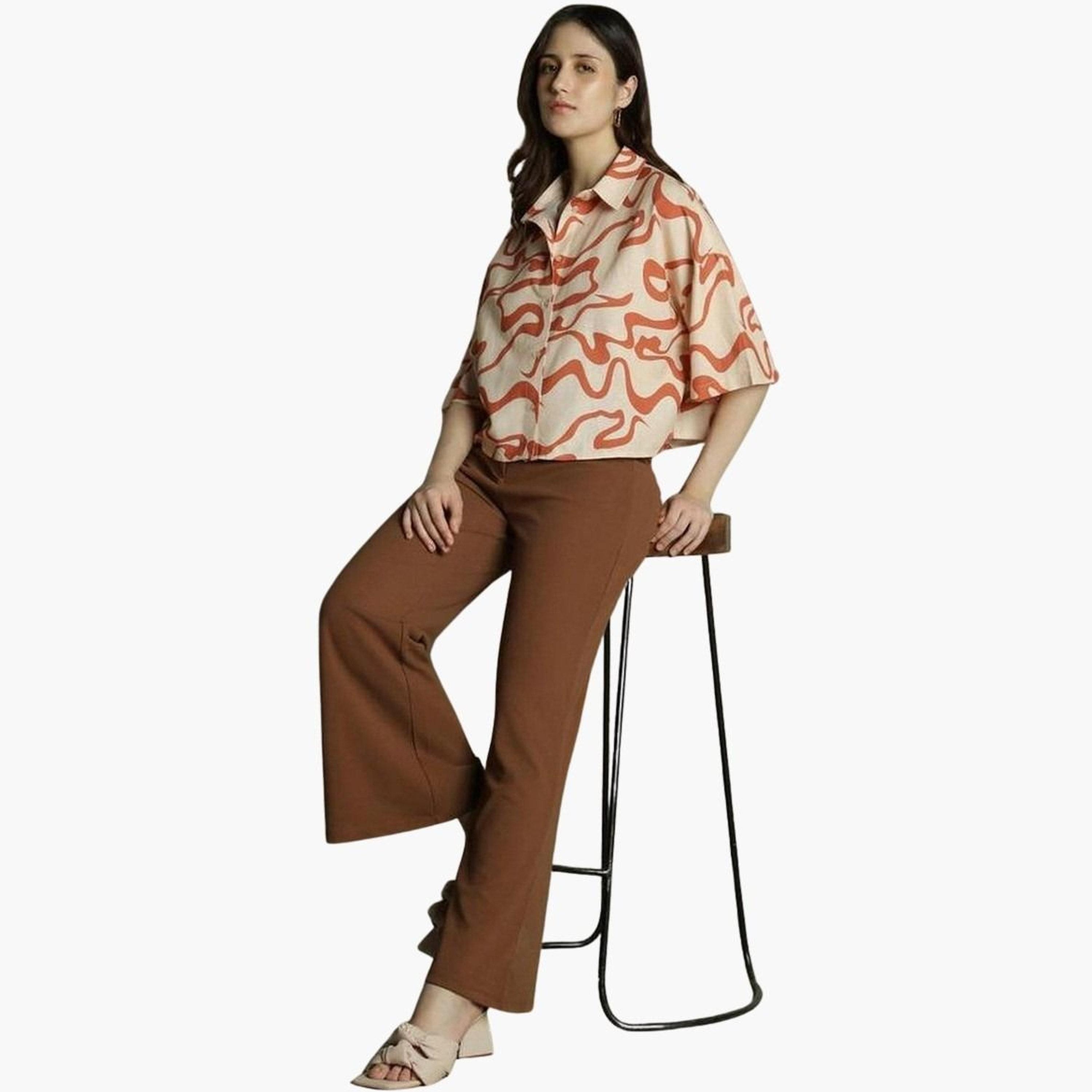 دينيس لينغو - قميص مربع نقشة تجريدية برتقالية للنساء-women-clothing-shirtsandblouses-shirts-image-2