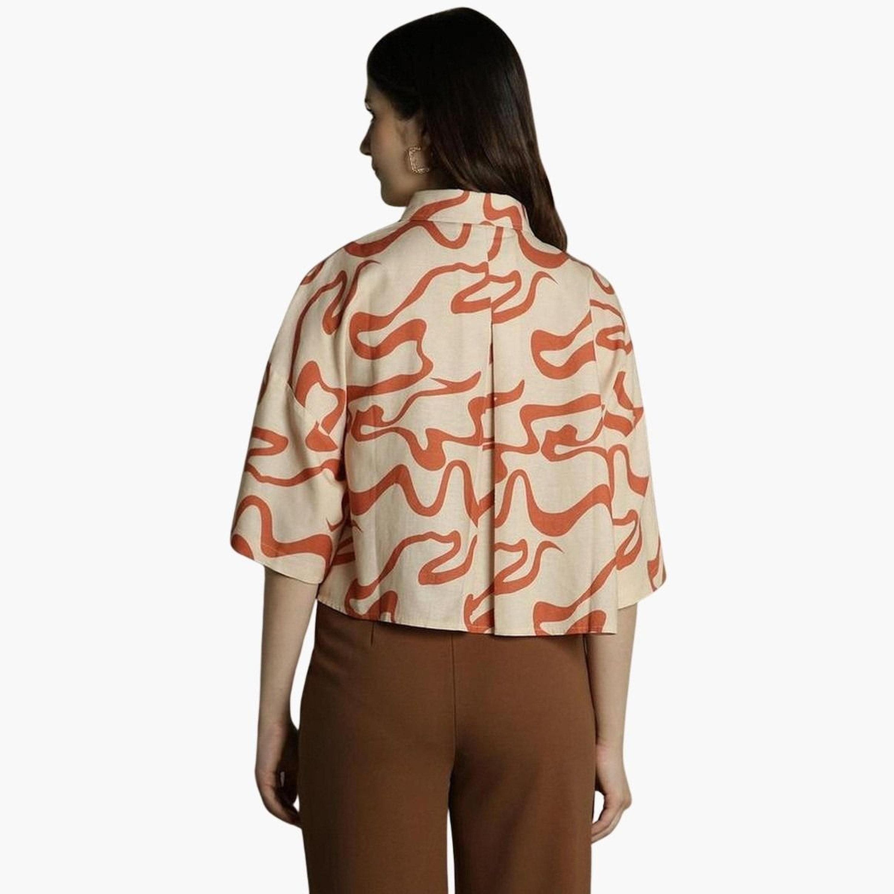 دينيس لينغو - قميص مربع نقشة تجريدية برتقالية للنساء-women-clothing-shirtsandblouses-shirts-image-3