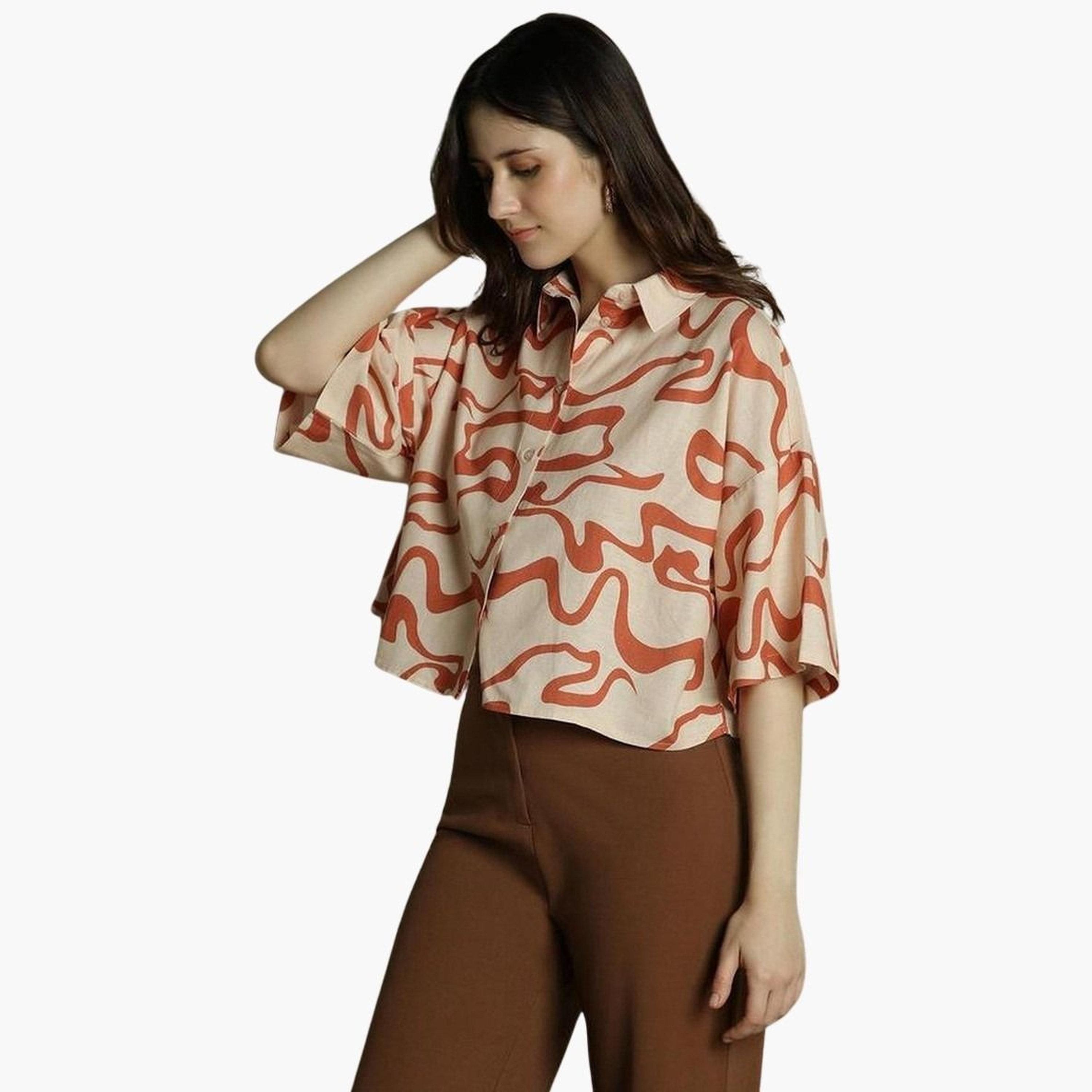 Dennis Lingo Women Orange Abstract Print Boxy Shirt-women-clothing-shirtsandblouses-shirts-image-6