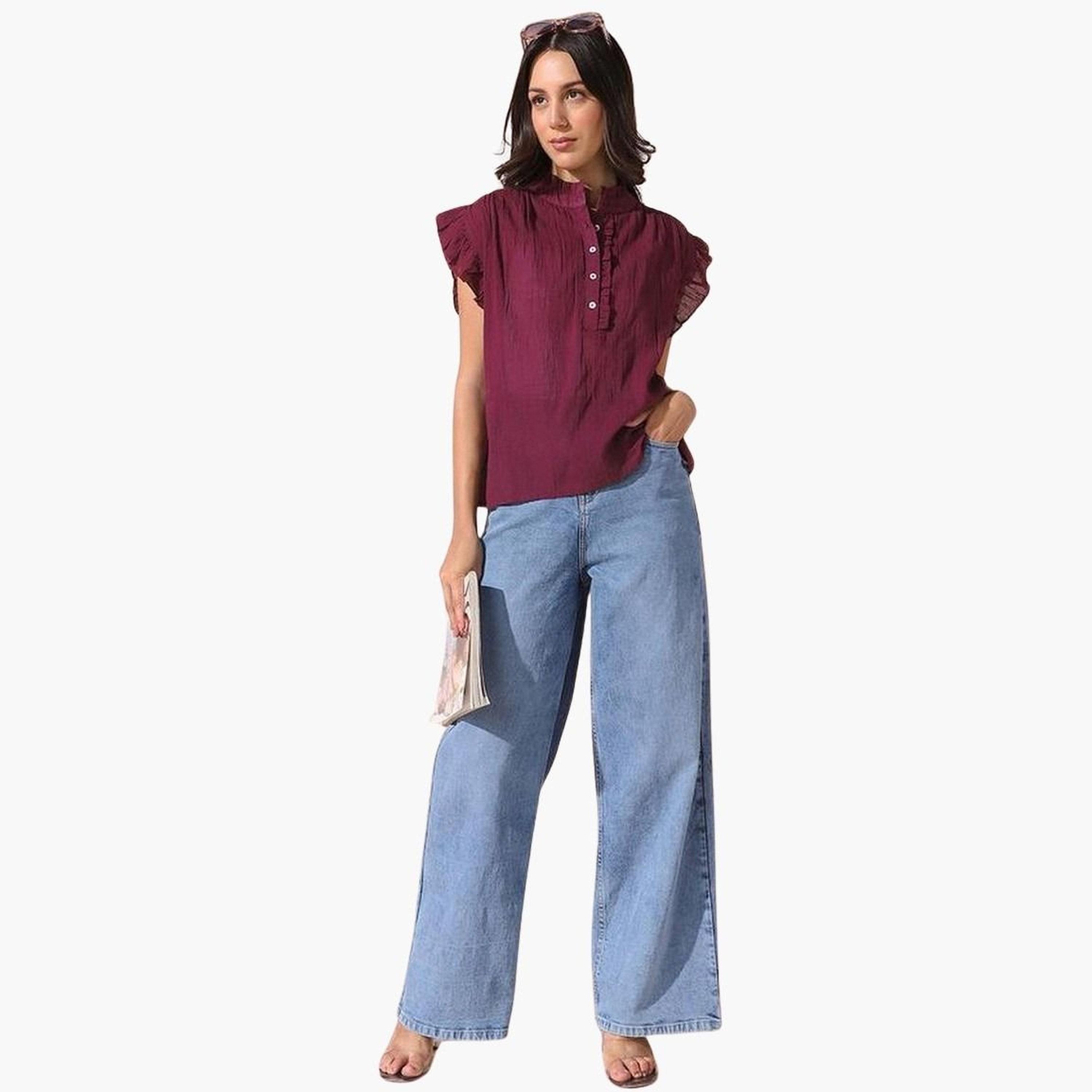 Dennis Lingo Women Solid Textured Sleeveless Ruffle Top-women-clothing-tshirts-image-2