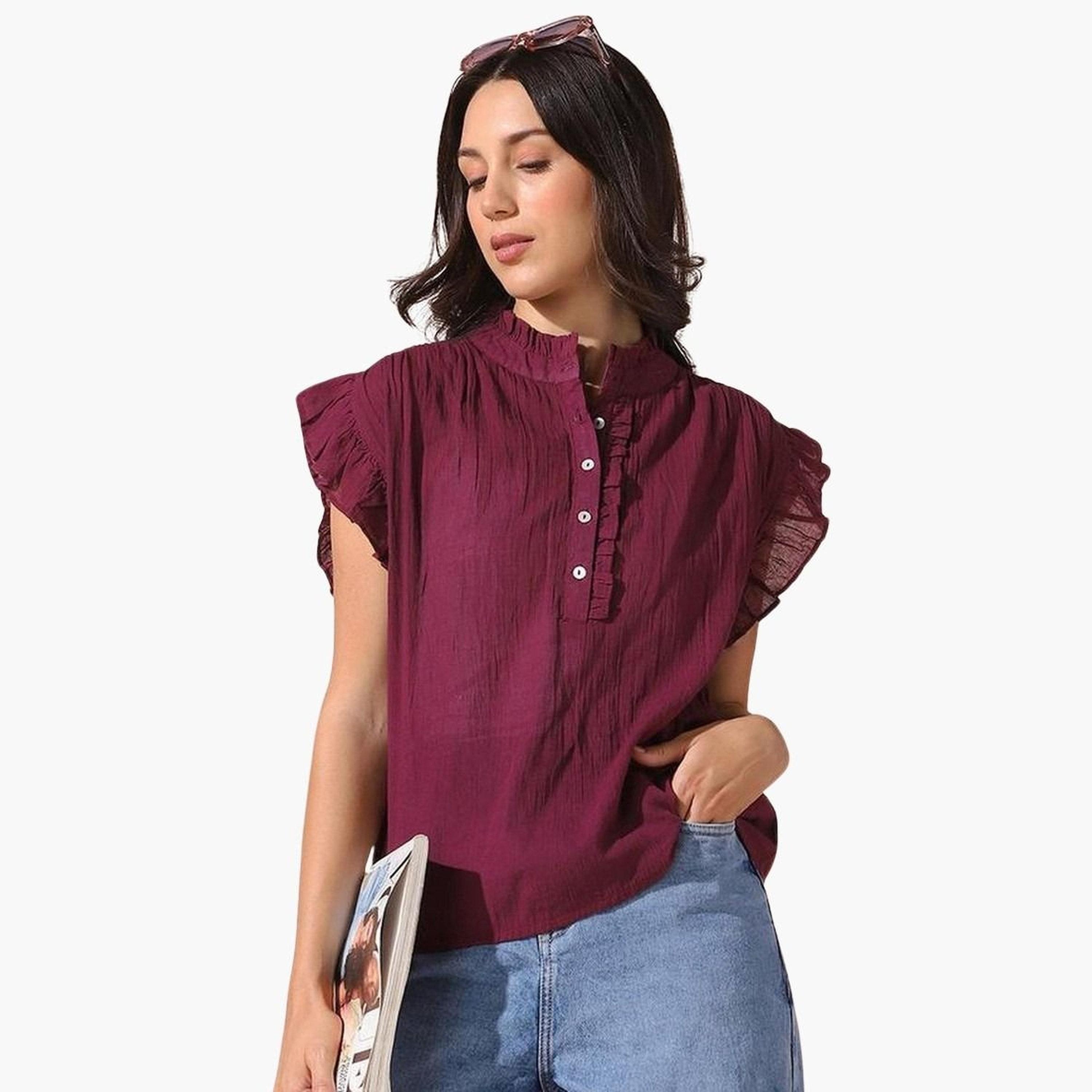 دينيس لينغو - بلوزة مكشكشة بدون أكمام ذات نسيج متين للنساء-women-clothing-tshirts-image-3