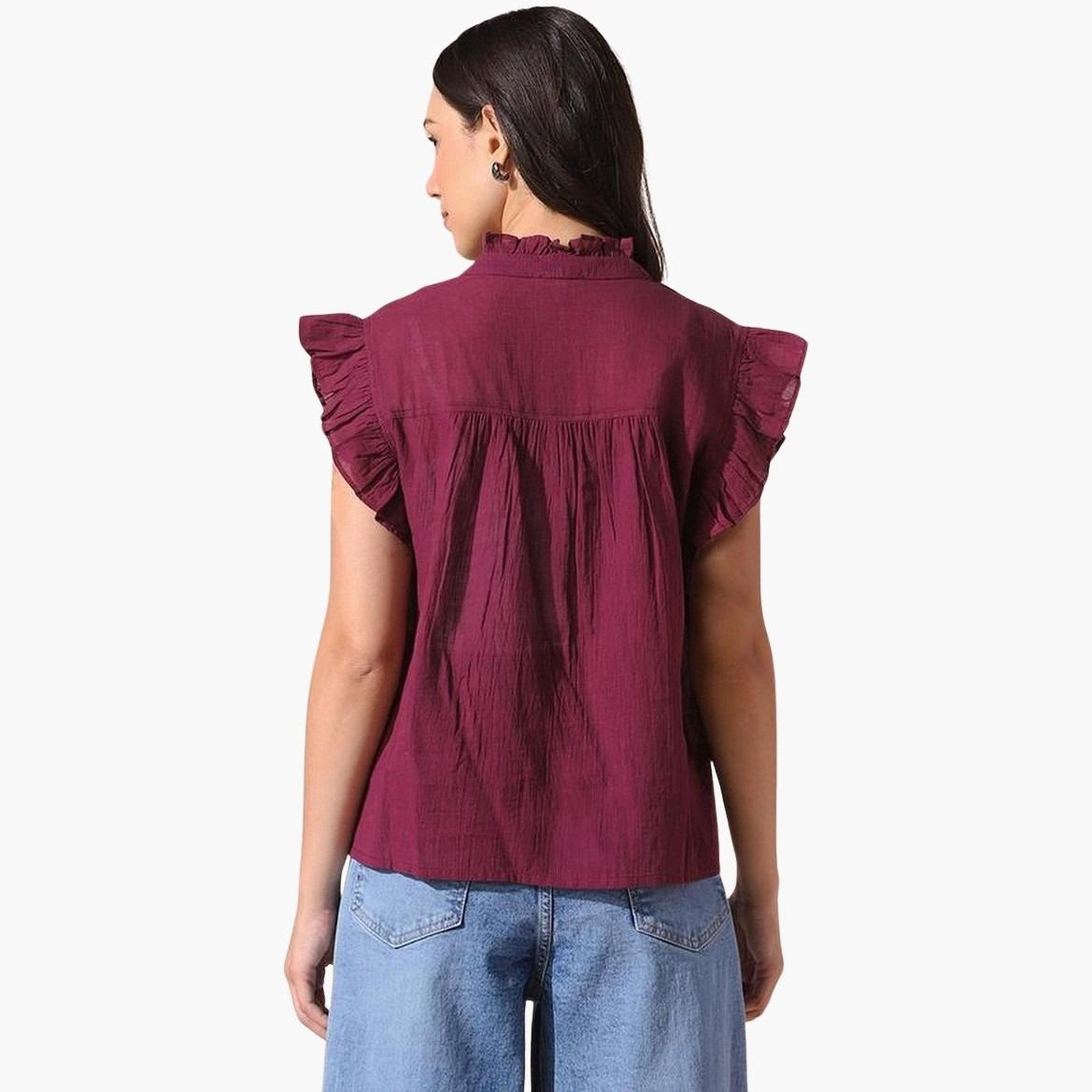 دينيس لينغو - بلوزة مكشكشة بدون أكمام ذات نسيج متين للنساء-women-clothing-tshirts-image-4