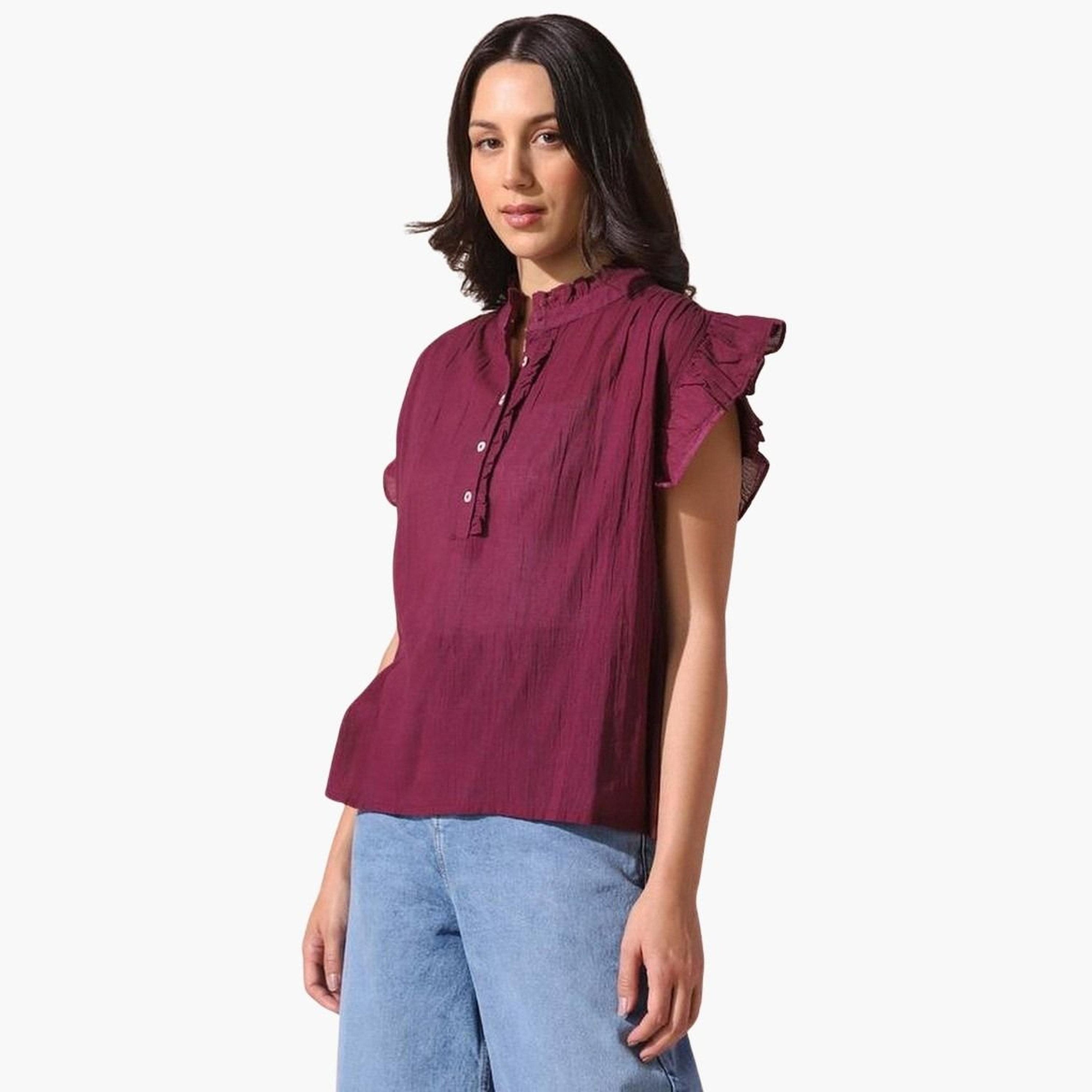 دينيس لينغو - بلوزة مكشكشة بدون أكمام ذات نسيج متين للنساء-women-clothing-tshirts-image-5
