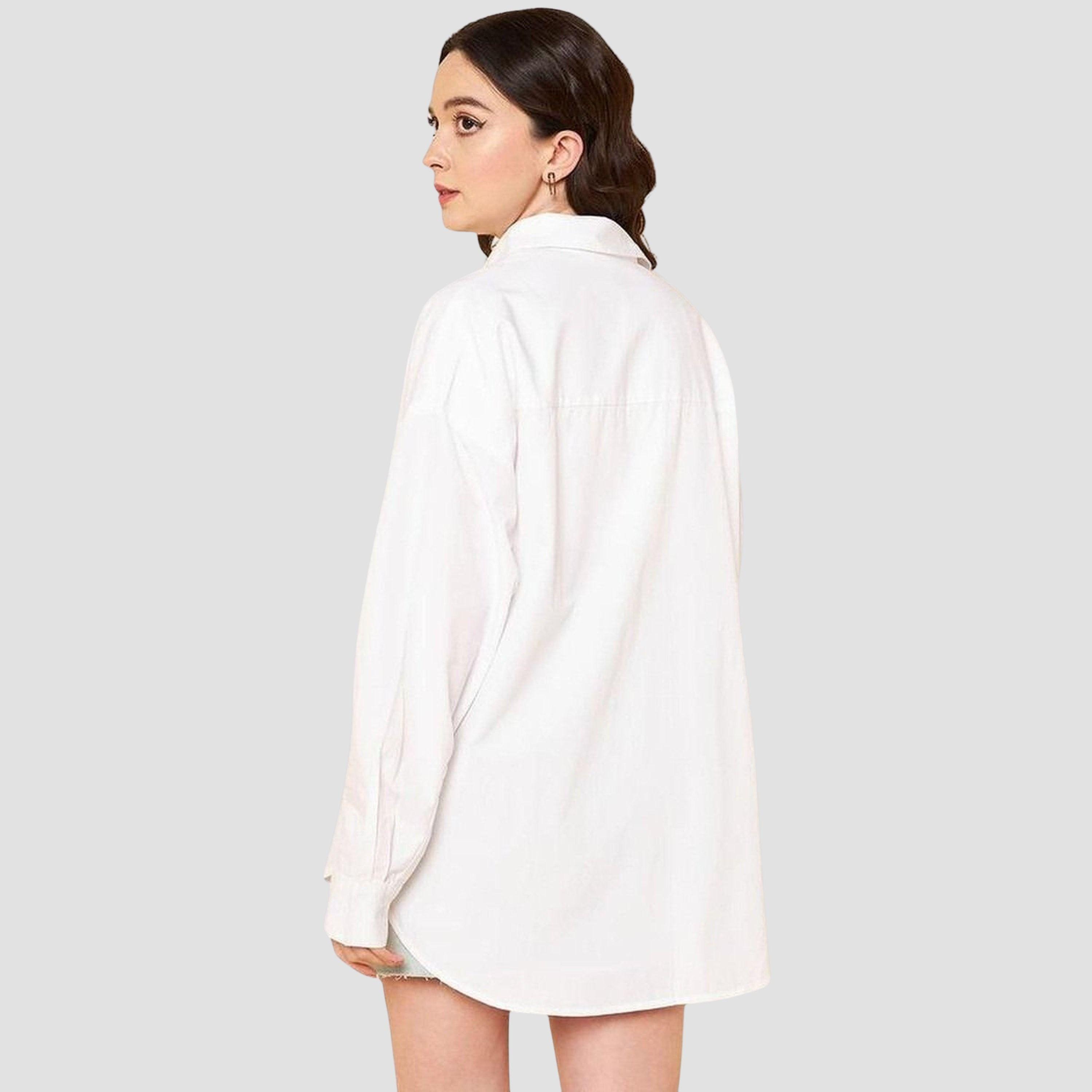 هاي ستار - قميص كاجوال قطني سادة تصميم واسع باللون الأبيض للنساء-women-clothing-shirtsandblouses-shirts-image-3