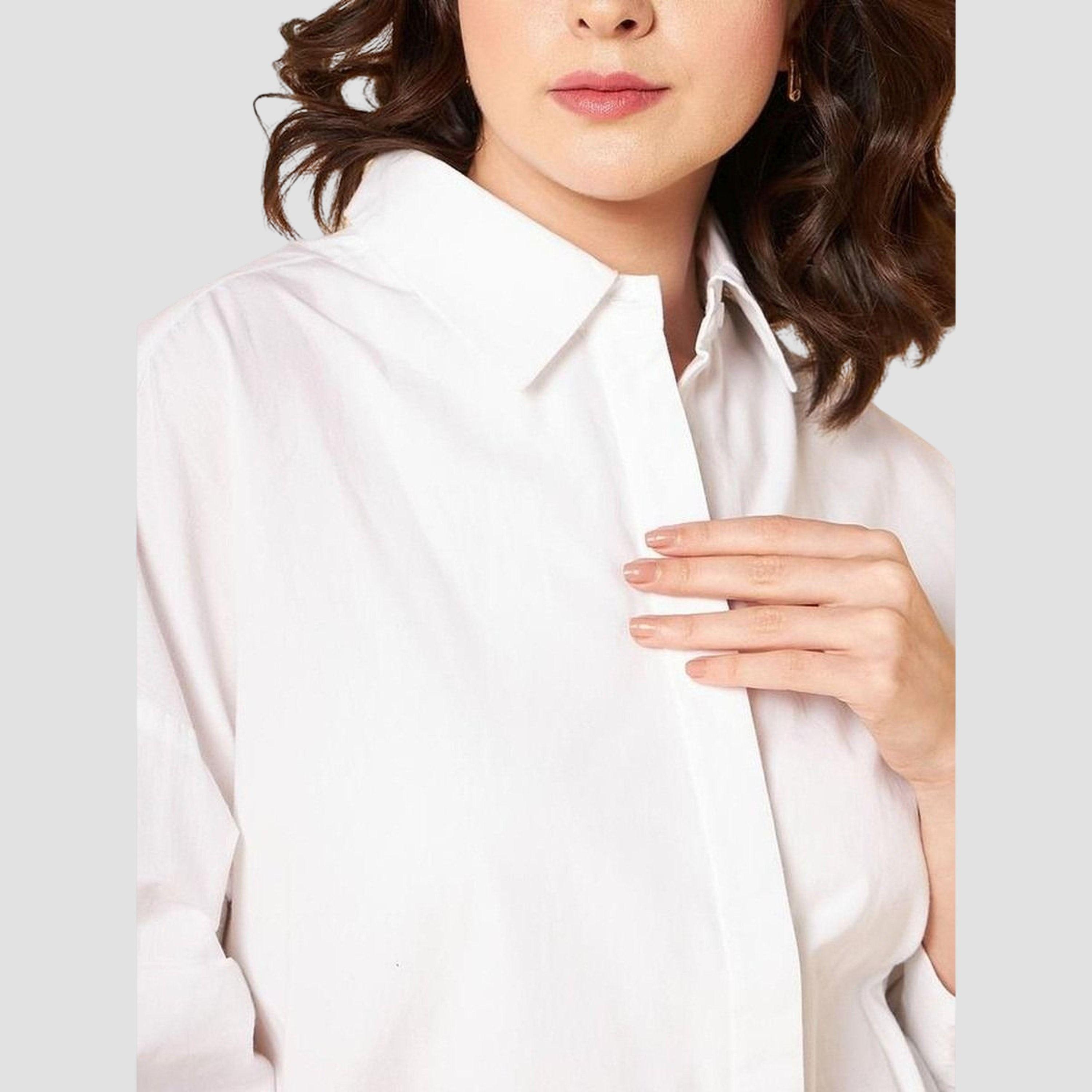 هاي ستار - قميص كاجوال قطني سادة تصميم واسع باللون الأبيض للنساء-women-clothing-shirtsandblouses-shirts-image-4