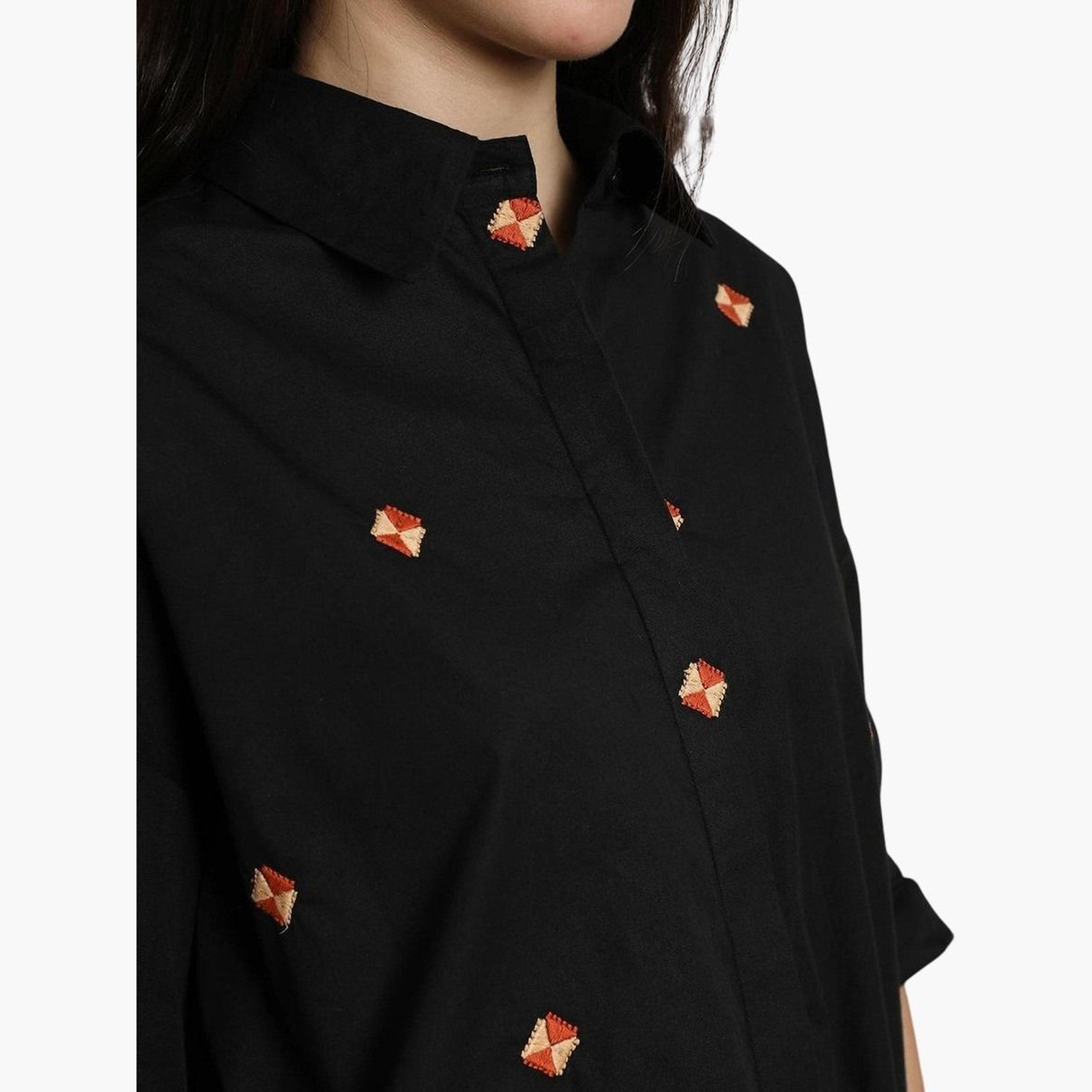 High Star Women Black Oversized Embroidered Casual Shirt-women-clothing-shirtsandblouses-shirts-image-5