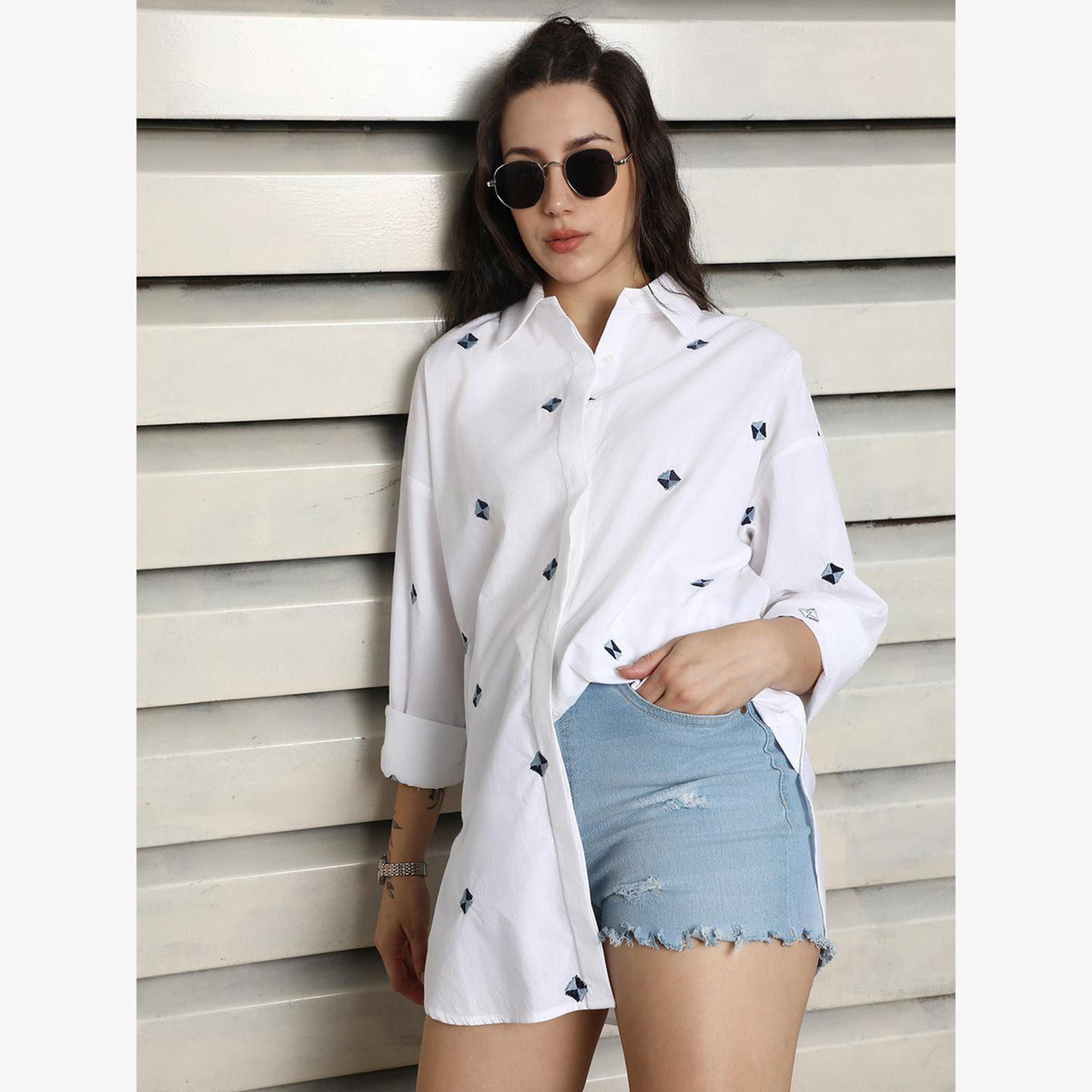 High Star Women White Embroidered Cotton Oversized Shirt-women-clothing-shirtsandblouses-shirts-image-4