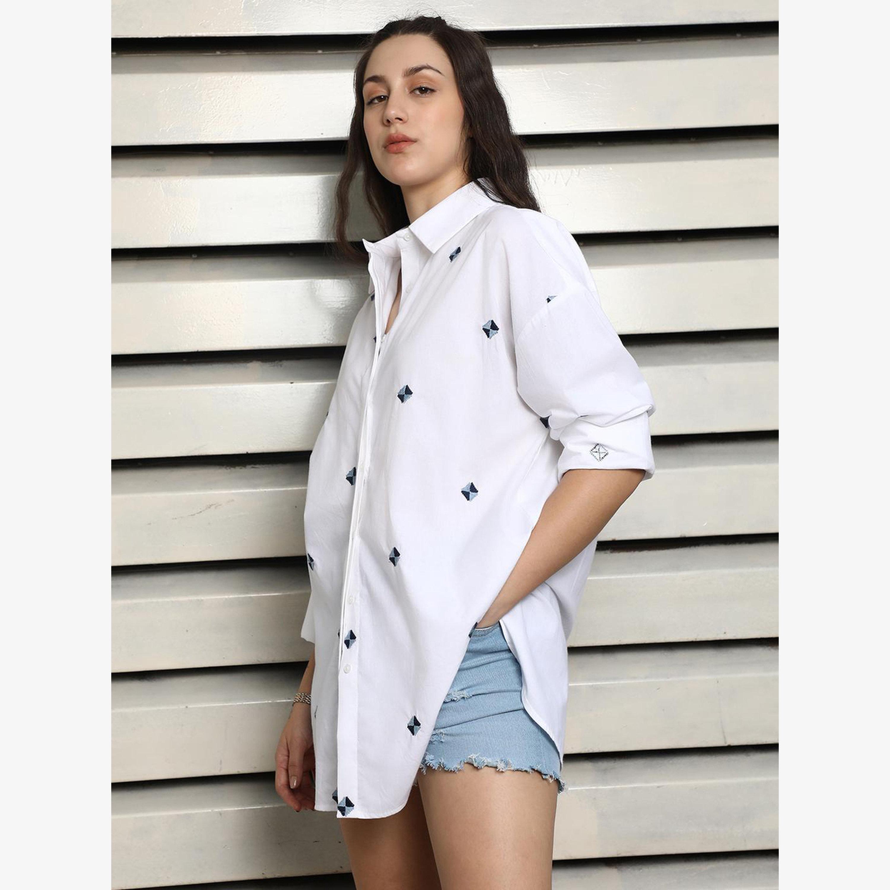 High Star Women White Embroidered Cotton Oversized Shirt-women-clothing-shirtsandblouses-shirts-image-5