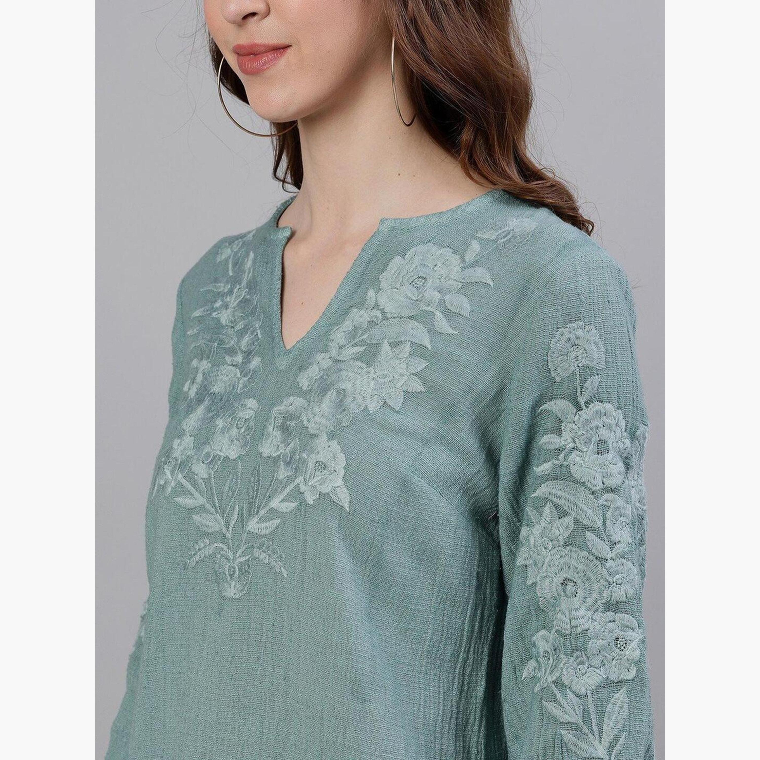 Ishin Green Floral Embroidered Top-women-clothing-shirtsandblouses-blouses-image-4