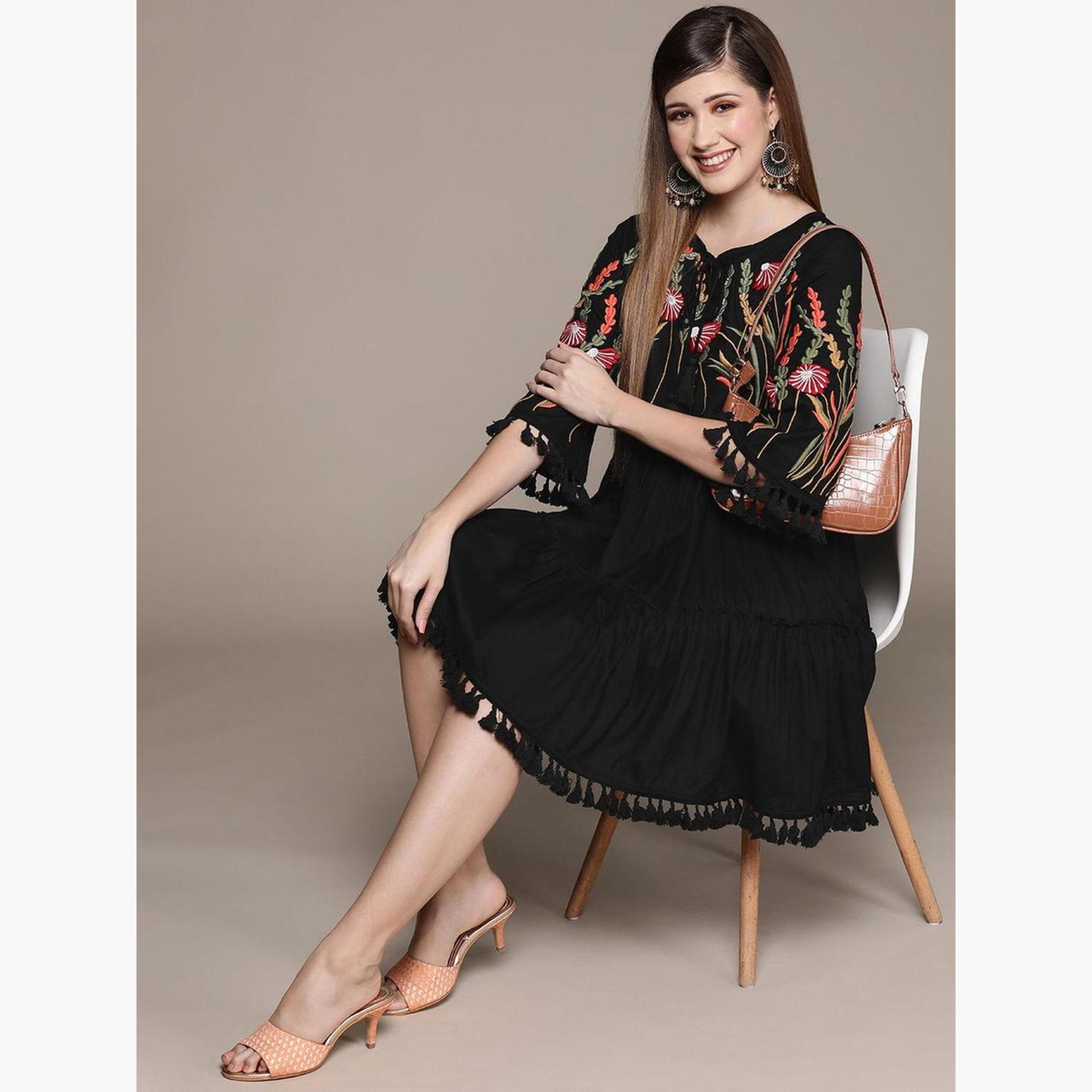 Ishin Black Floral Embroidered Mini Dress-women-clothing-tshirts-image-2