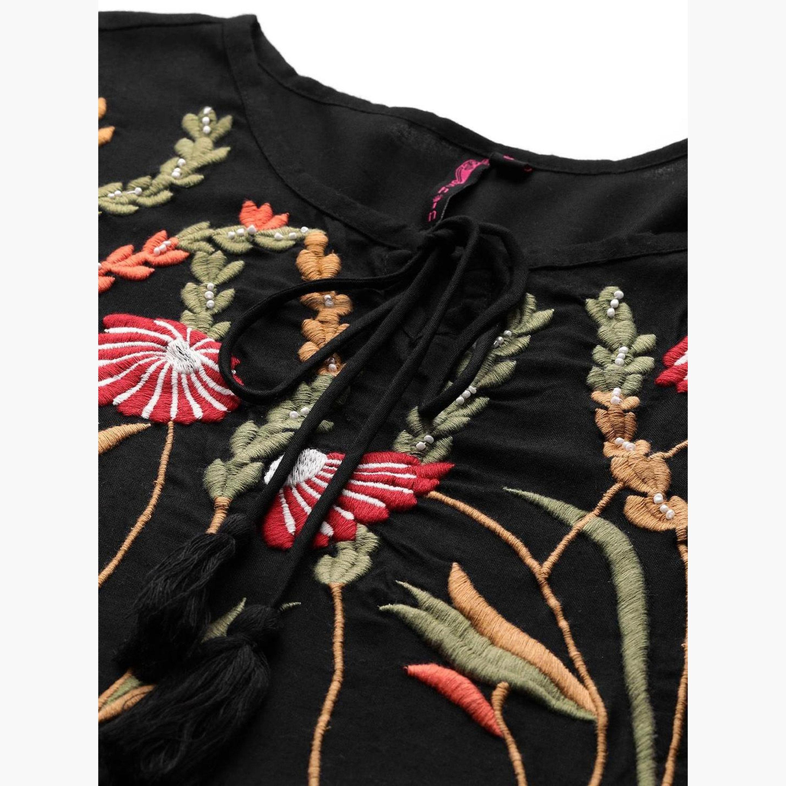 Ishin Black Floral Embroidered Mini Dress-women-clothing-tshirts-image-3