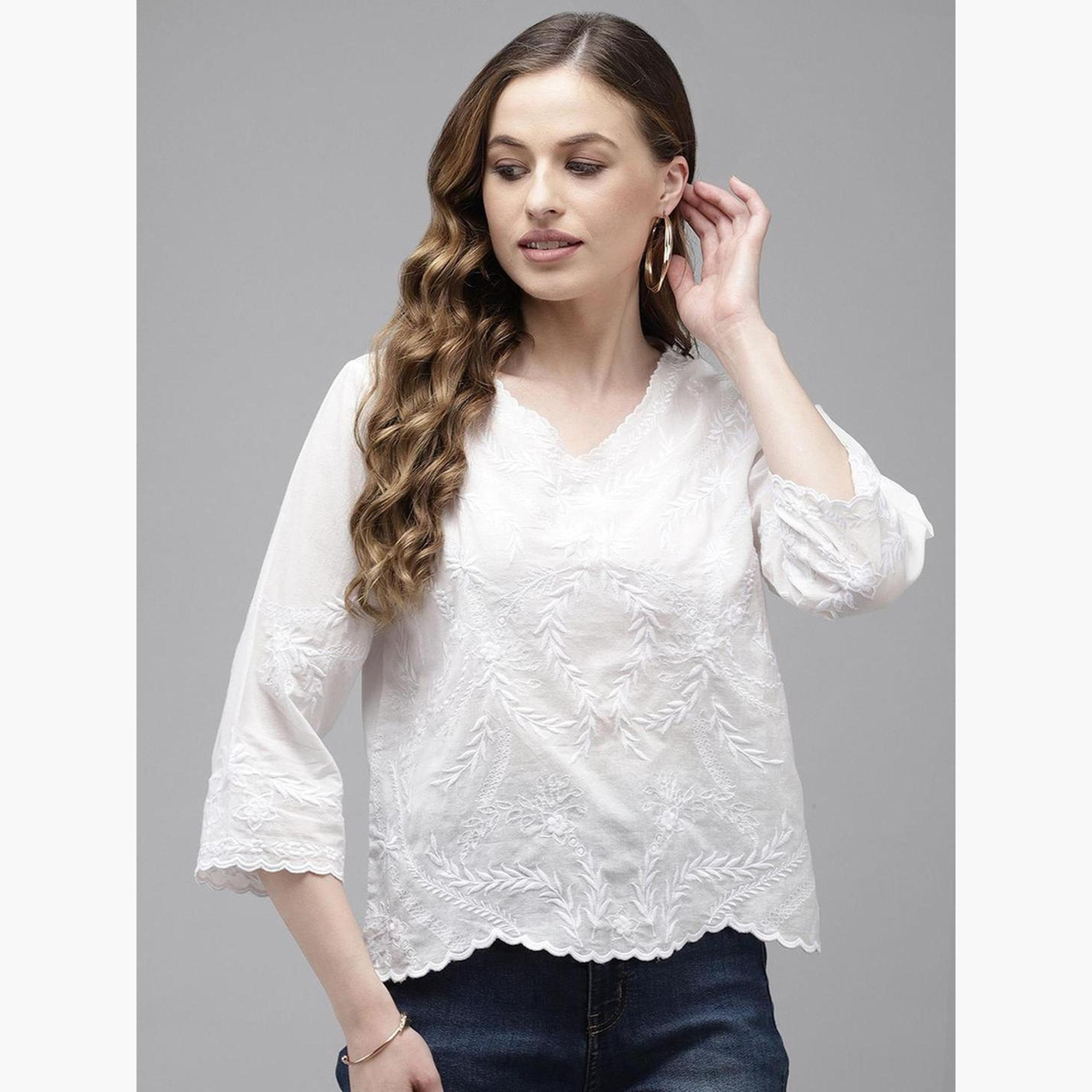 إيشين - بلوزة قطنية بيضاء مطرزة للنساء-women-clothing-tshirts-image-1