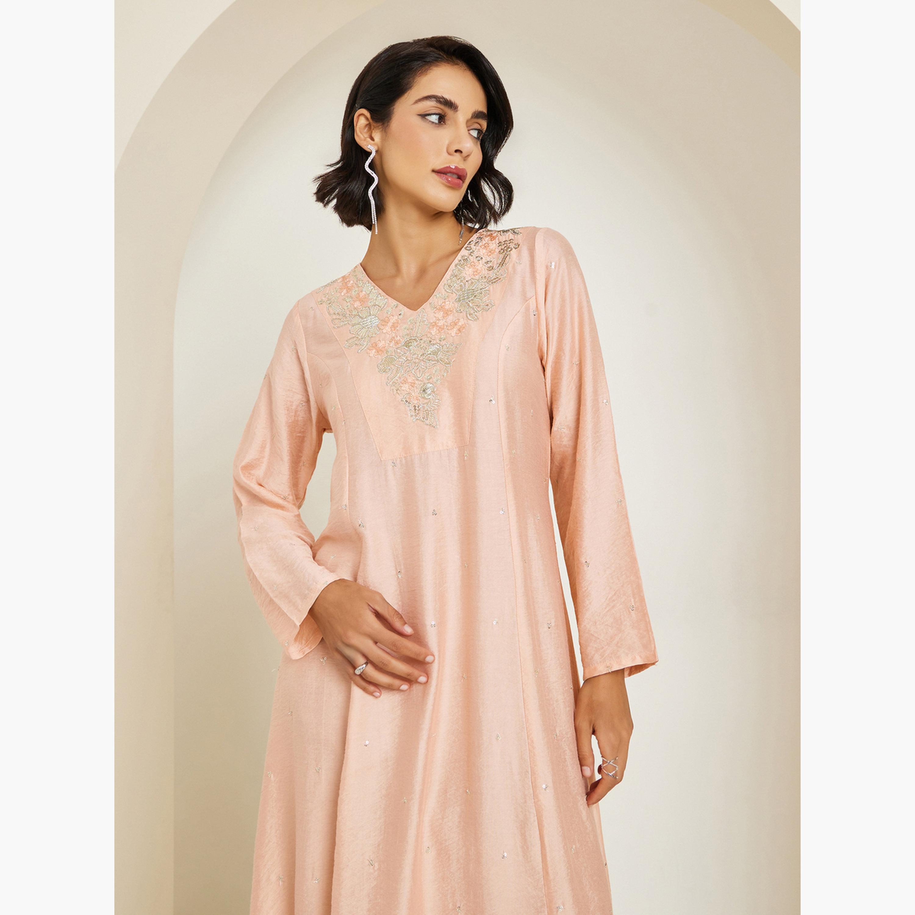 Styli Women Pink Embellished A-Line Jalabiya-women-arabicclothing-jalabiyas-image-2