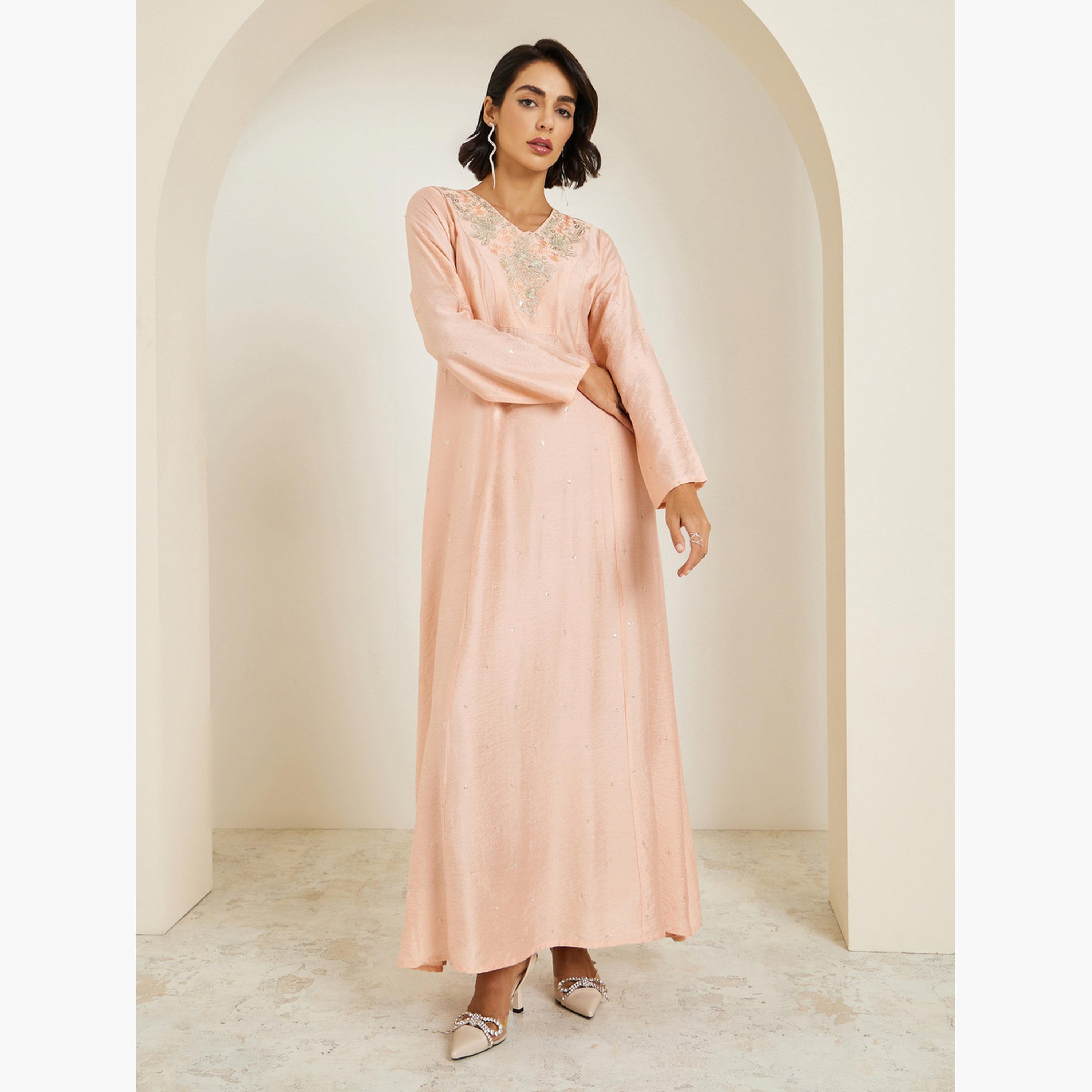 Styli Women Pink Embellished A-Line Jalabiya-women-arabicclothing-jalabiyas-image-3