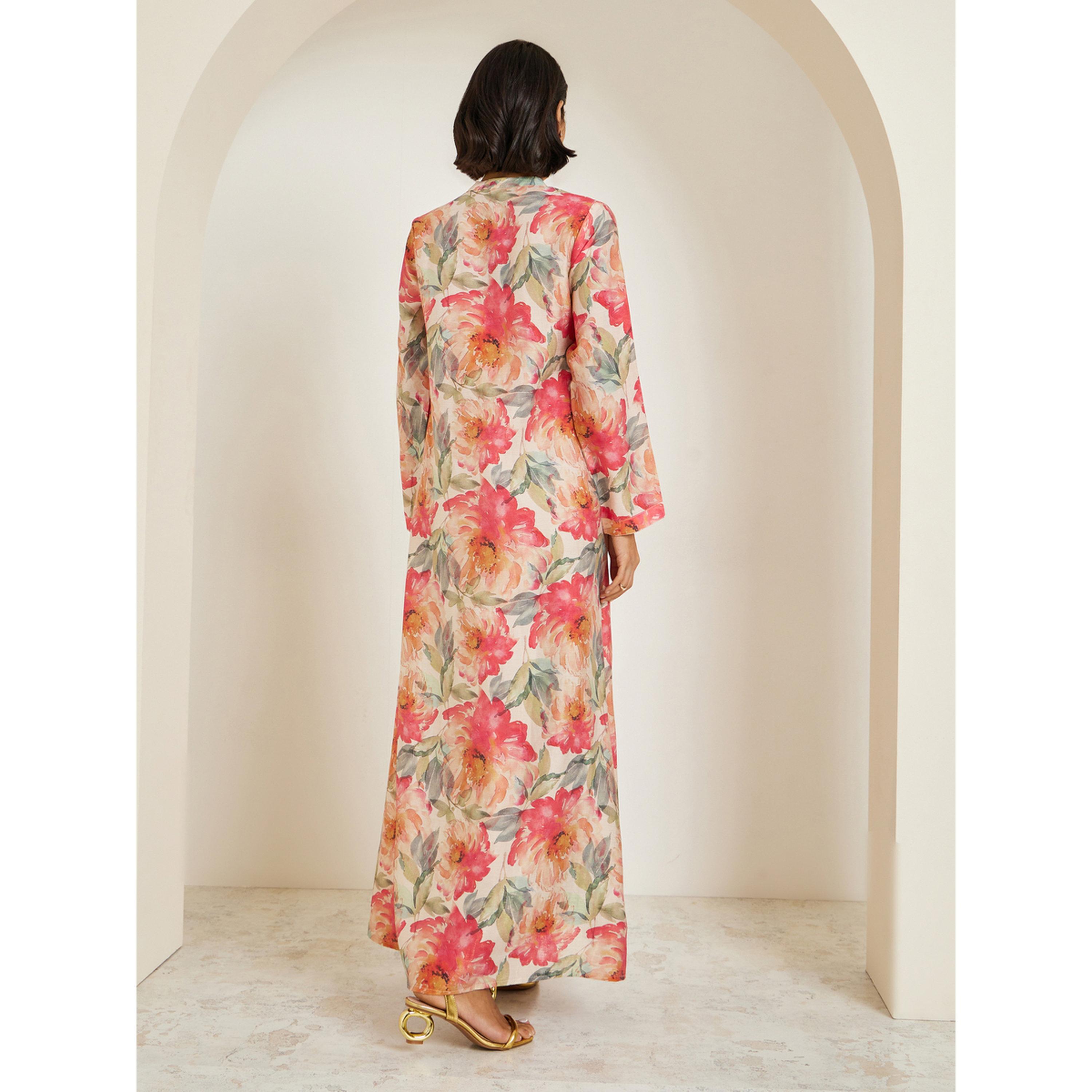 Styli Women Floral Print Collared Buttoned A-Line Jalabiya-women-arabicclothing-jalabiyas-image-5