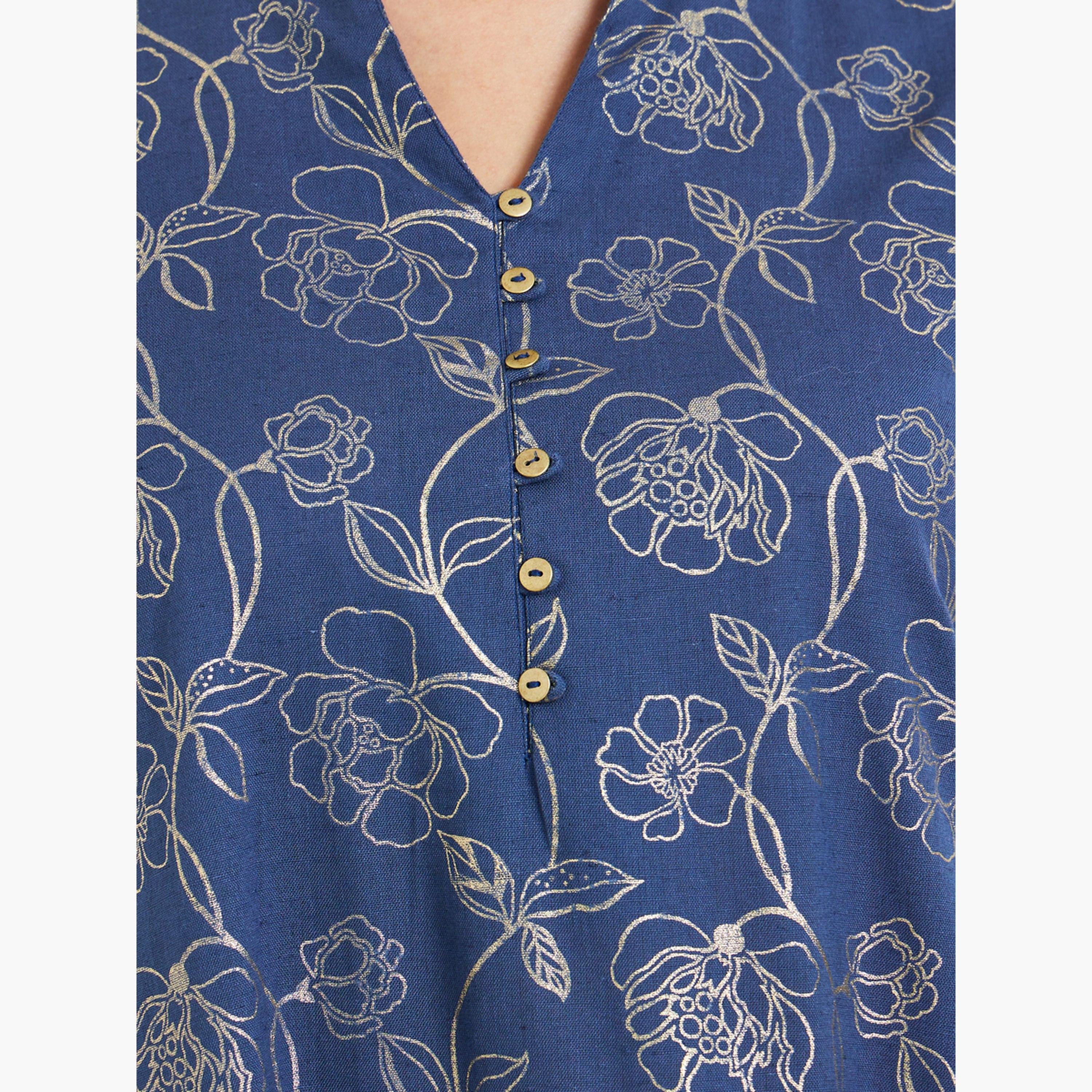 Styli Women Navy Blue Floral Print A-Line Jalabiya-women-arabicclothing-jalabiyas-image-4