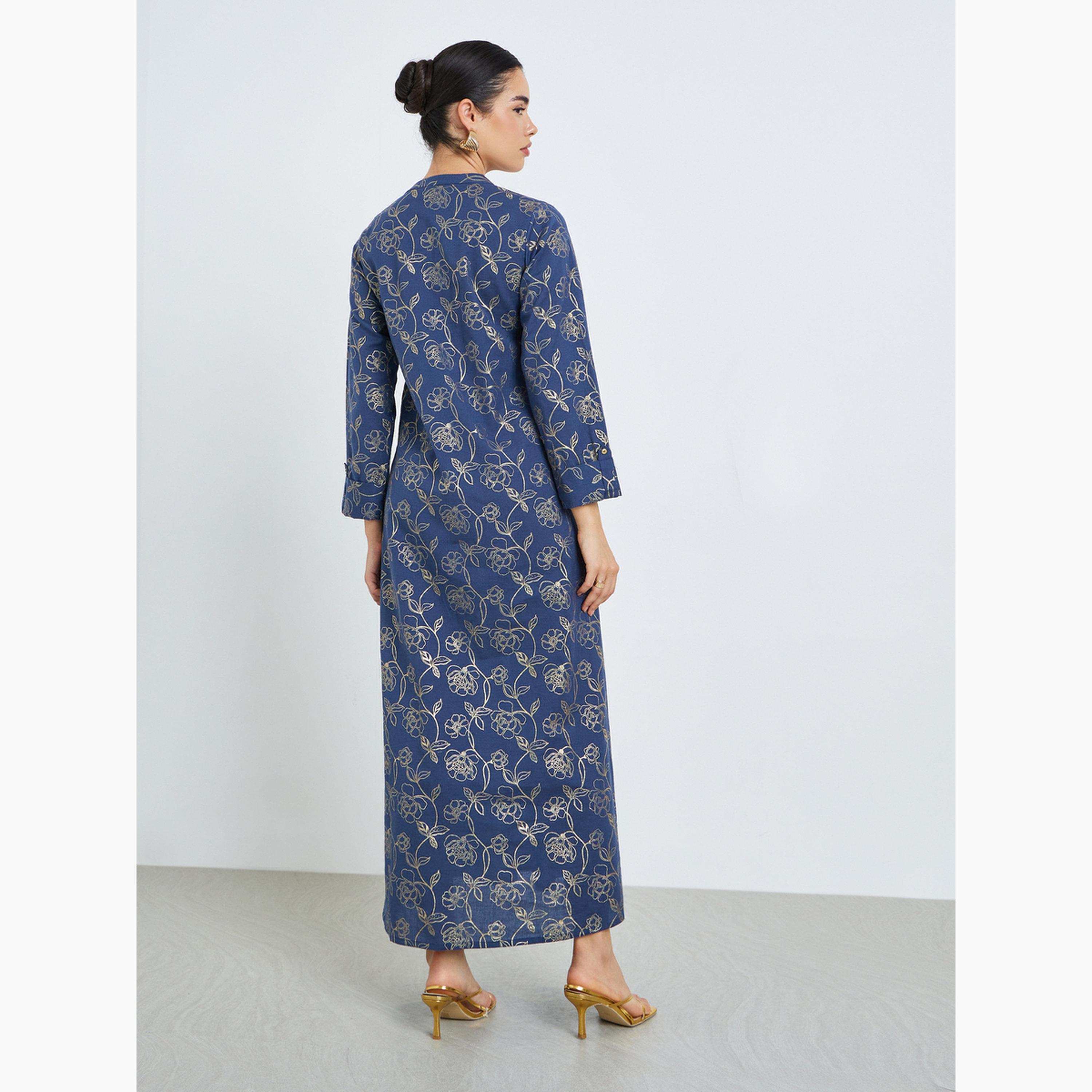 جلابية بحافة واسعة وطبعة زهور-women-arabicclothing-jalabiyas-image-5