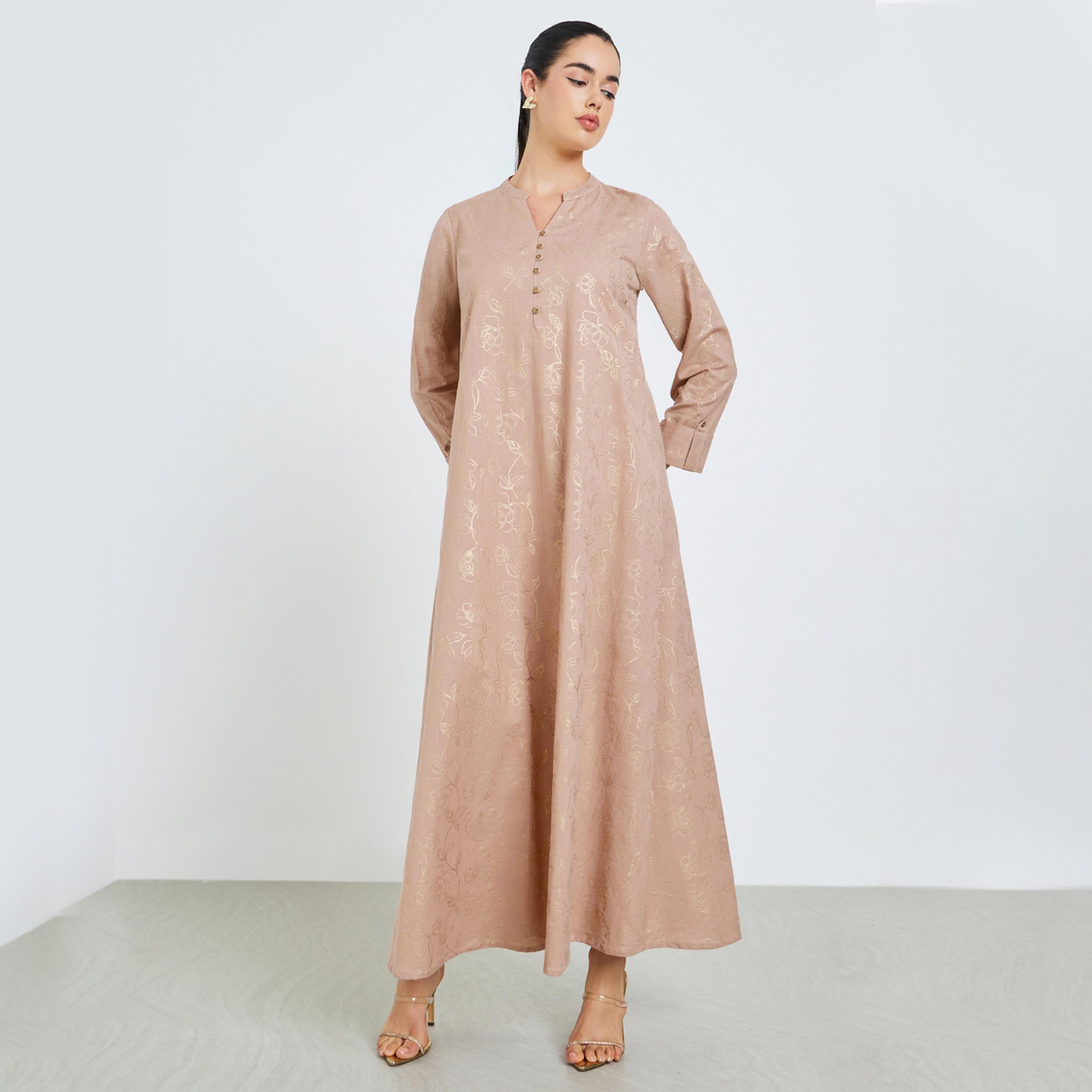 جلابية جاكار بنقشة زهور وحافة واسعة-women-arabicclothing-jalabiyas-image-1