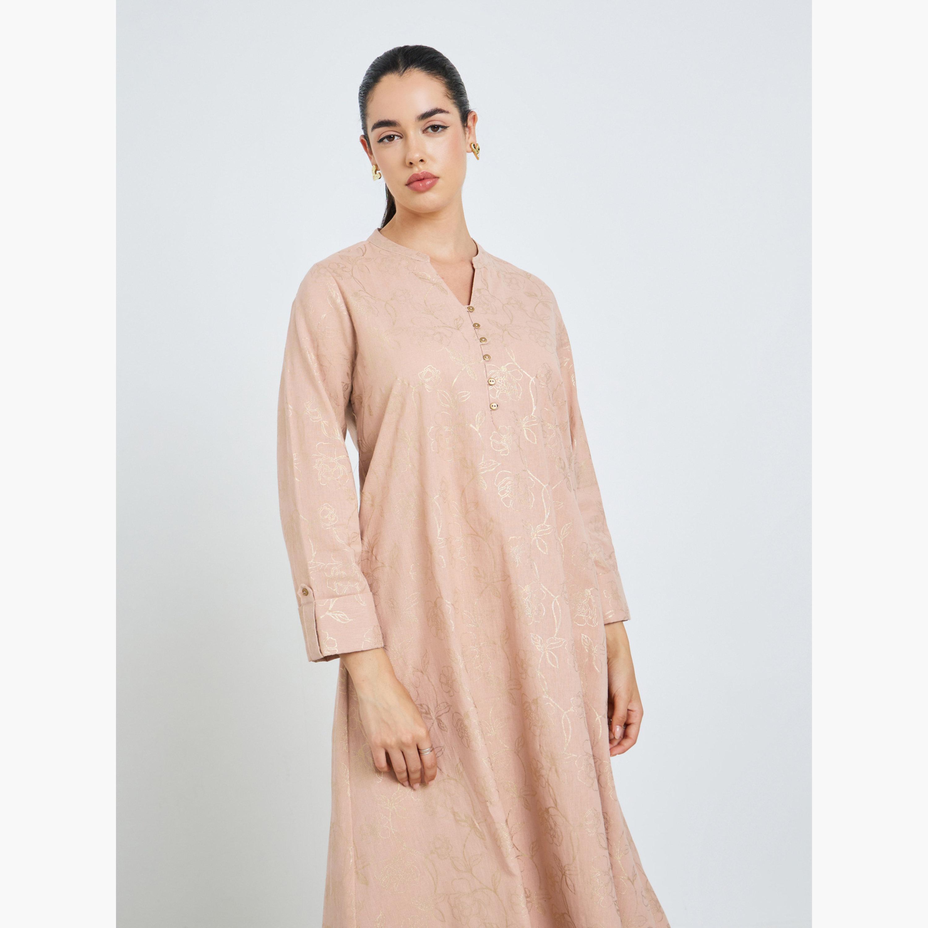 جلابية جاكار بنقشة زهور وحافة واسعة-women-arabicclothing-jalabiyas-image-2