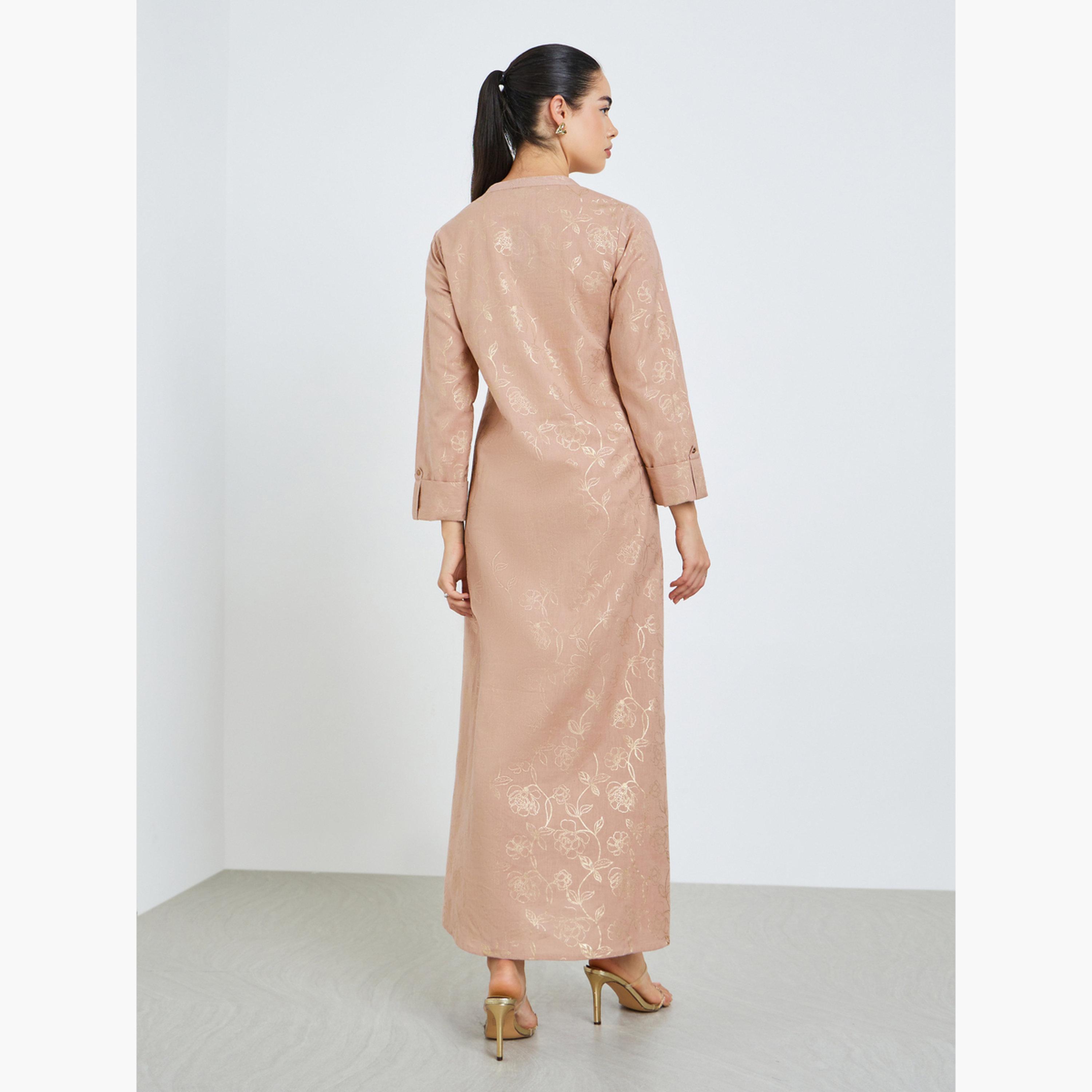 جلابية جاكار بنقشة زهور وحافة واسعة-women-arabicclothing-jalabiyas-image-5