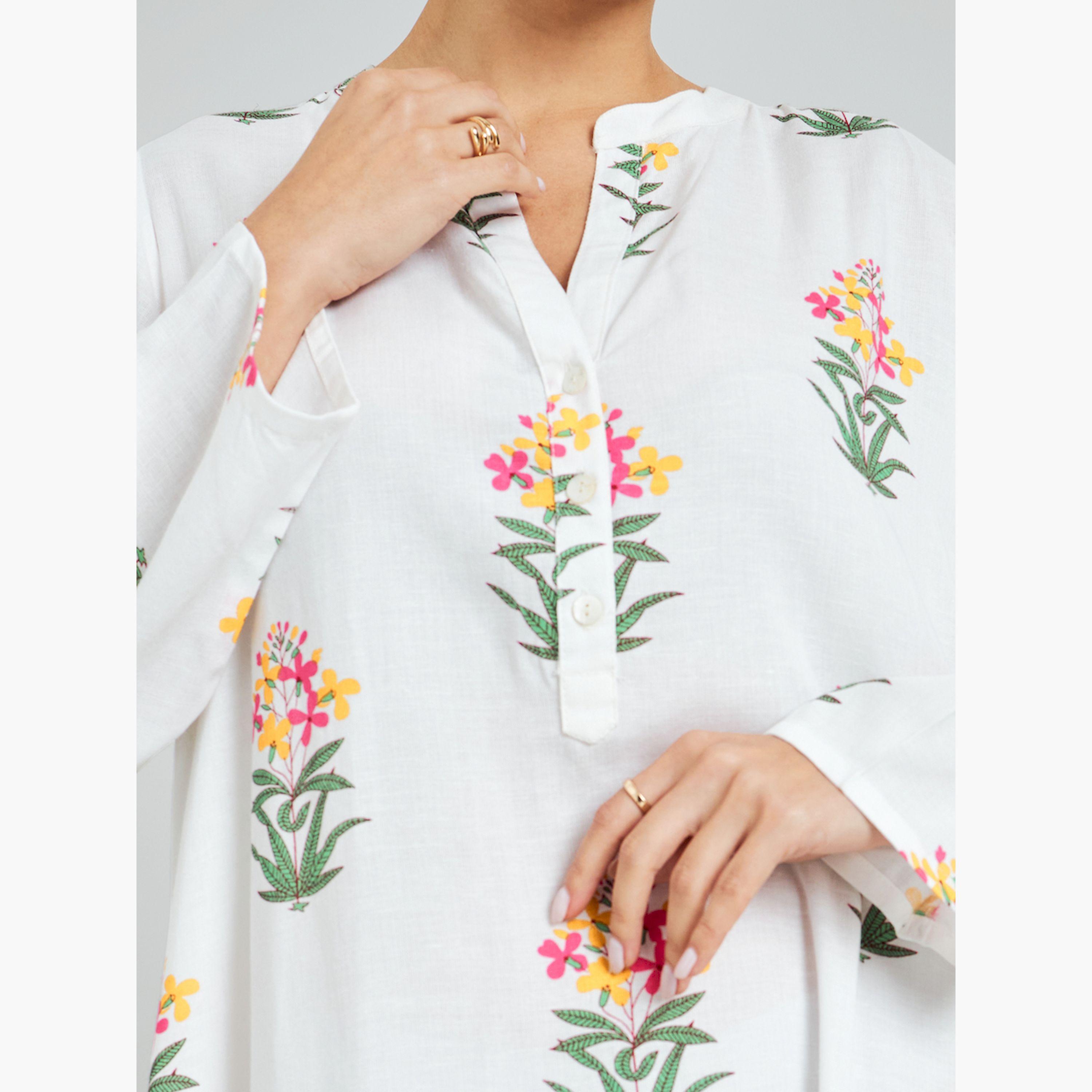 جلابية بحافة واسعة بطبعة زهور-women-arabicclothing-jalabiyas-image-4