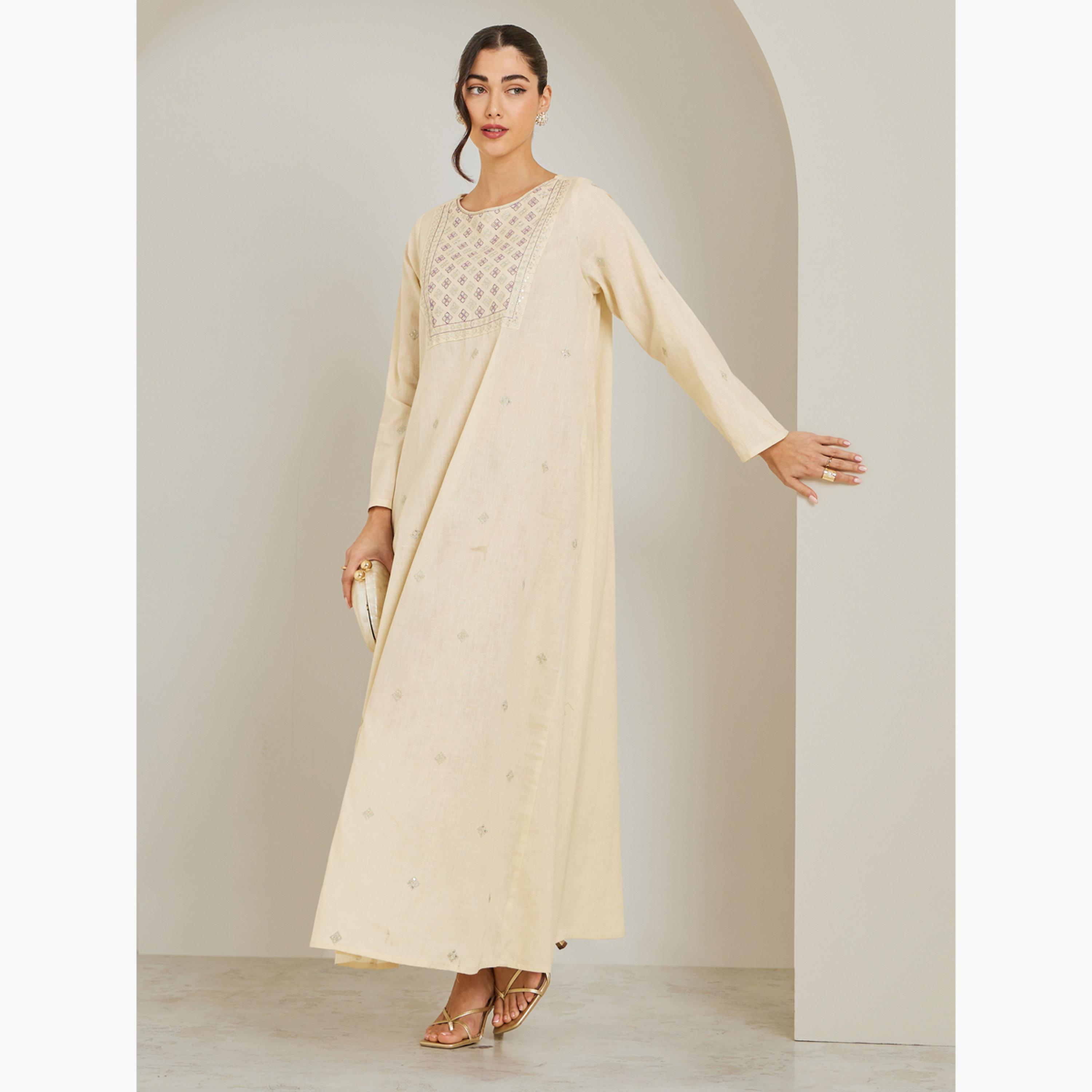 Styli Women Cream Embroidered A-Line Jalabiya-women-arabicclothing-jalabiyas-image-3