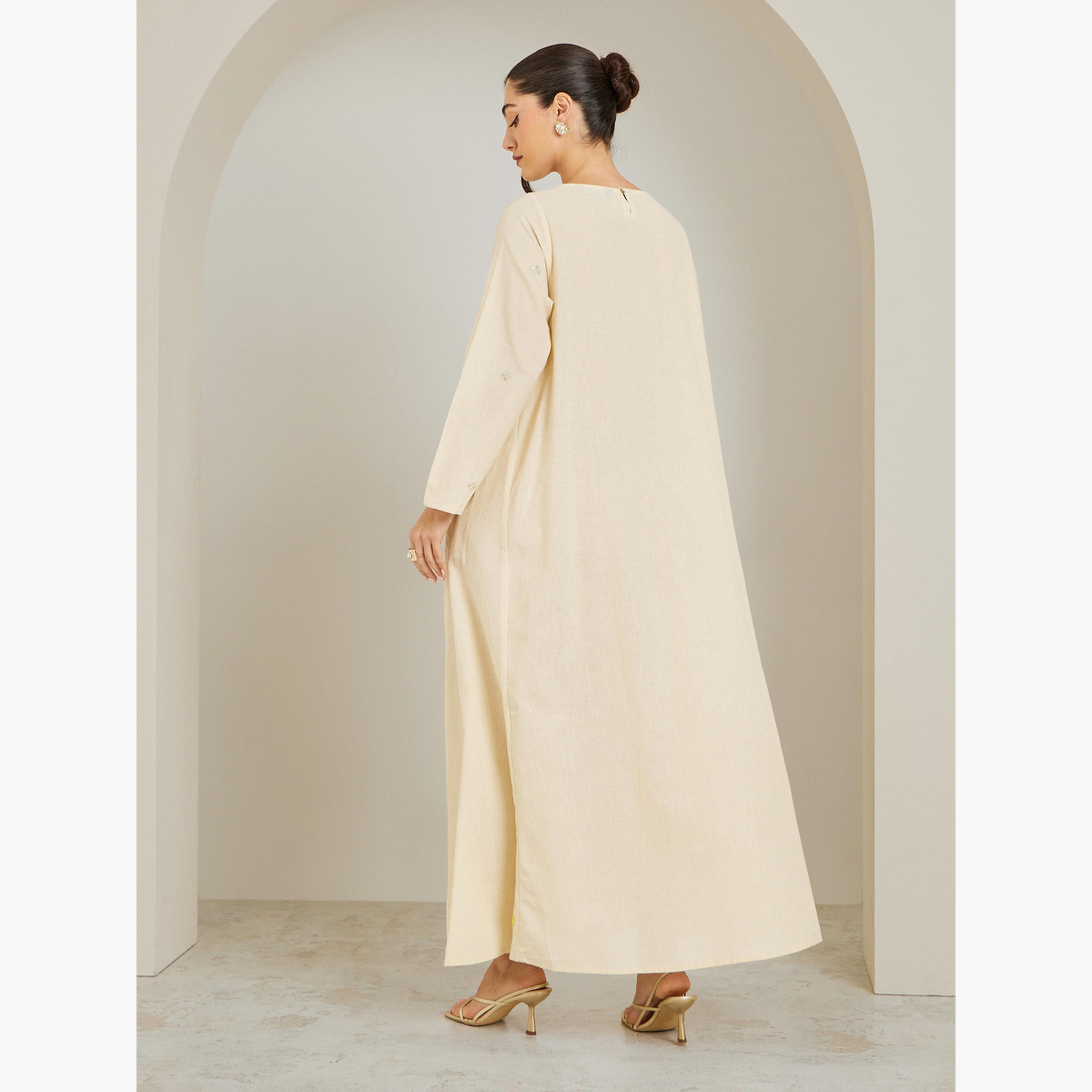 Styli Women Cream Embroidered A-Line Jalabiya-women-arabicclothing-jalabiyas-image-5