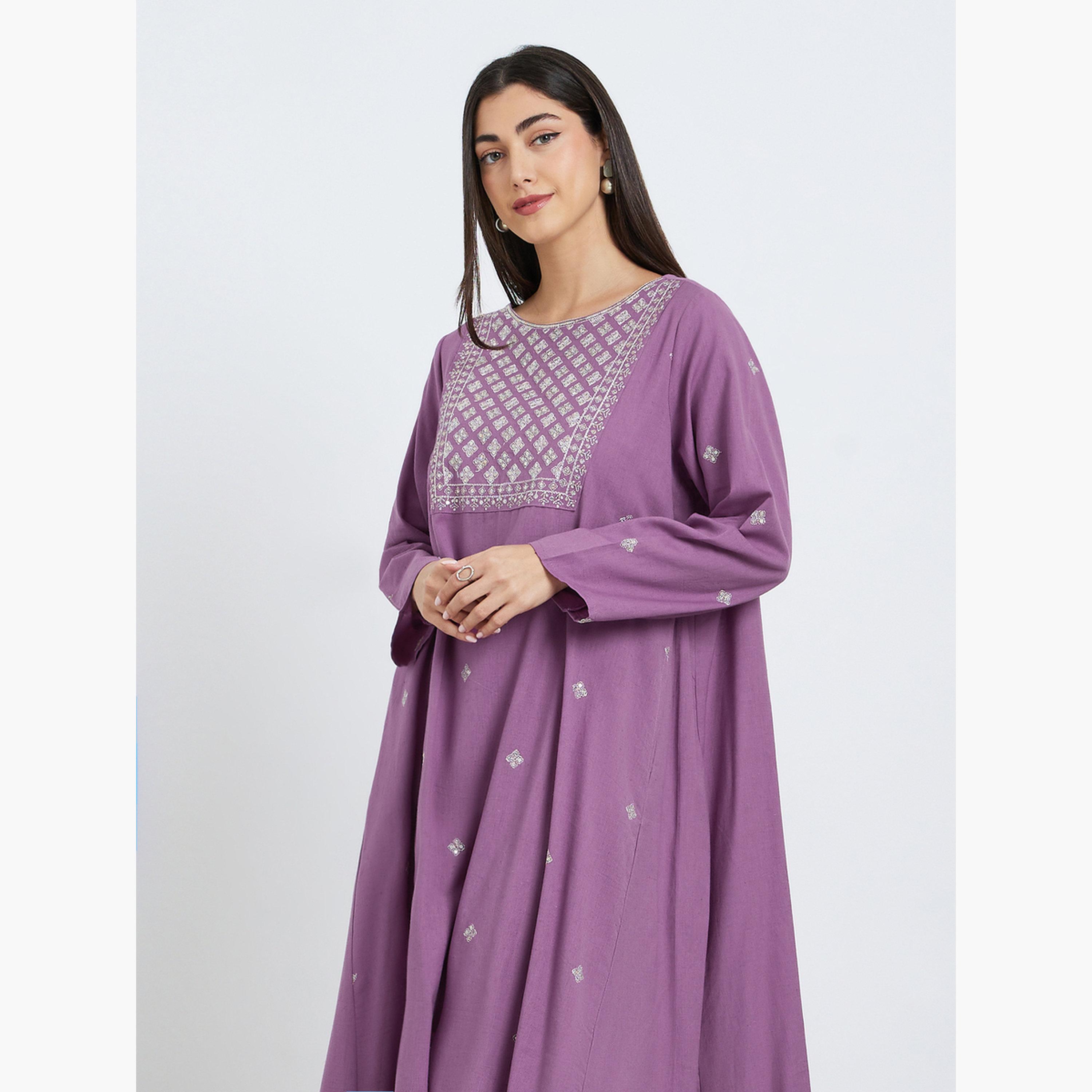 Styli Women Purple Embroidered A-Line Jalabiya-women-arabicclothing-jalabiyas-image-2