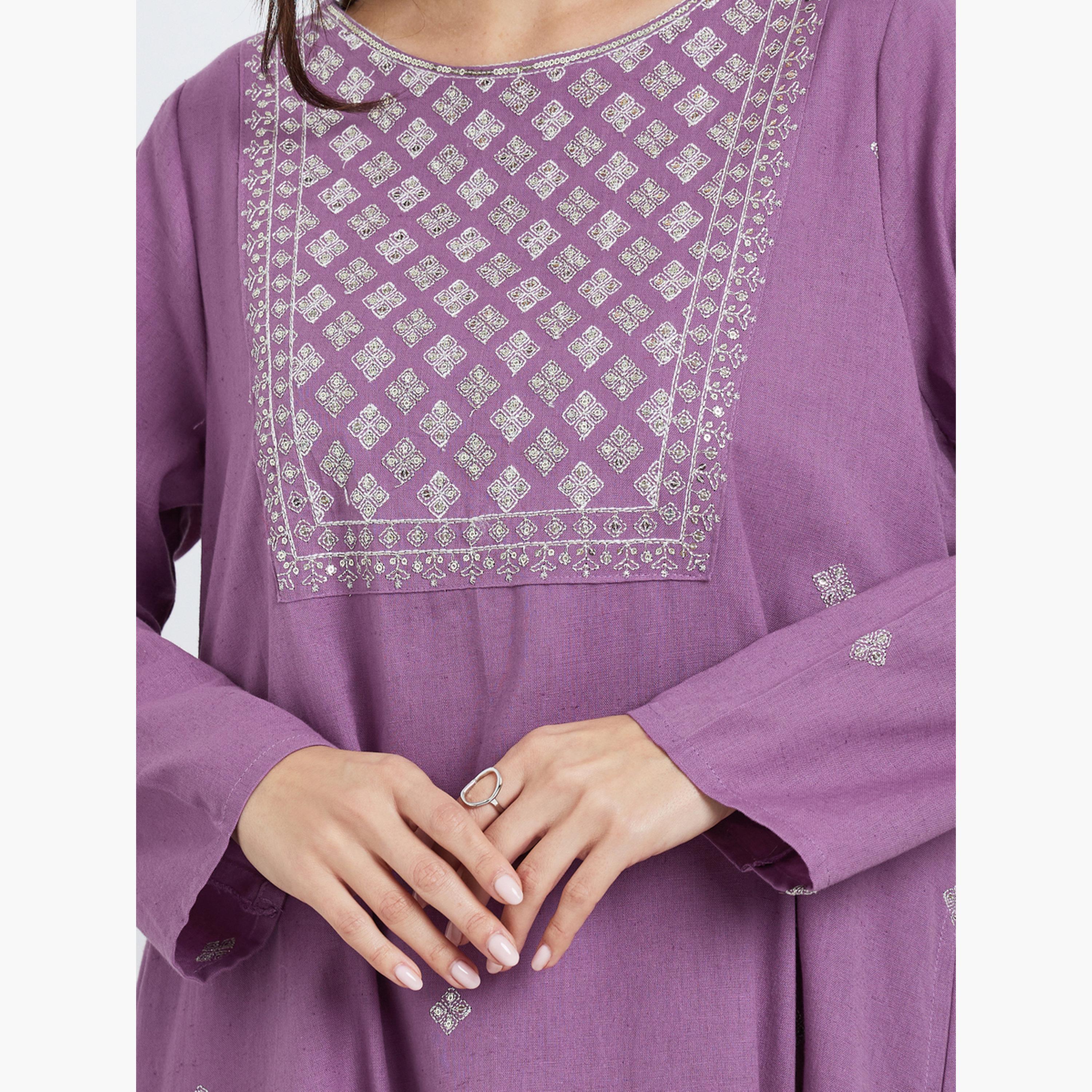 Styli Women Purple Embroidered A-Line Jalabiya-women-arabicclothing-jalabiyas-image-4