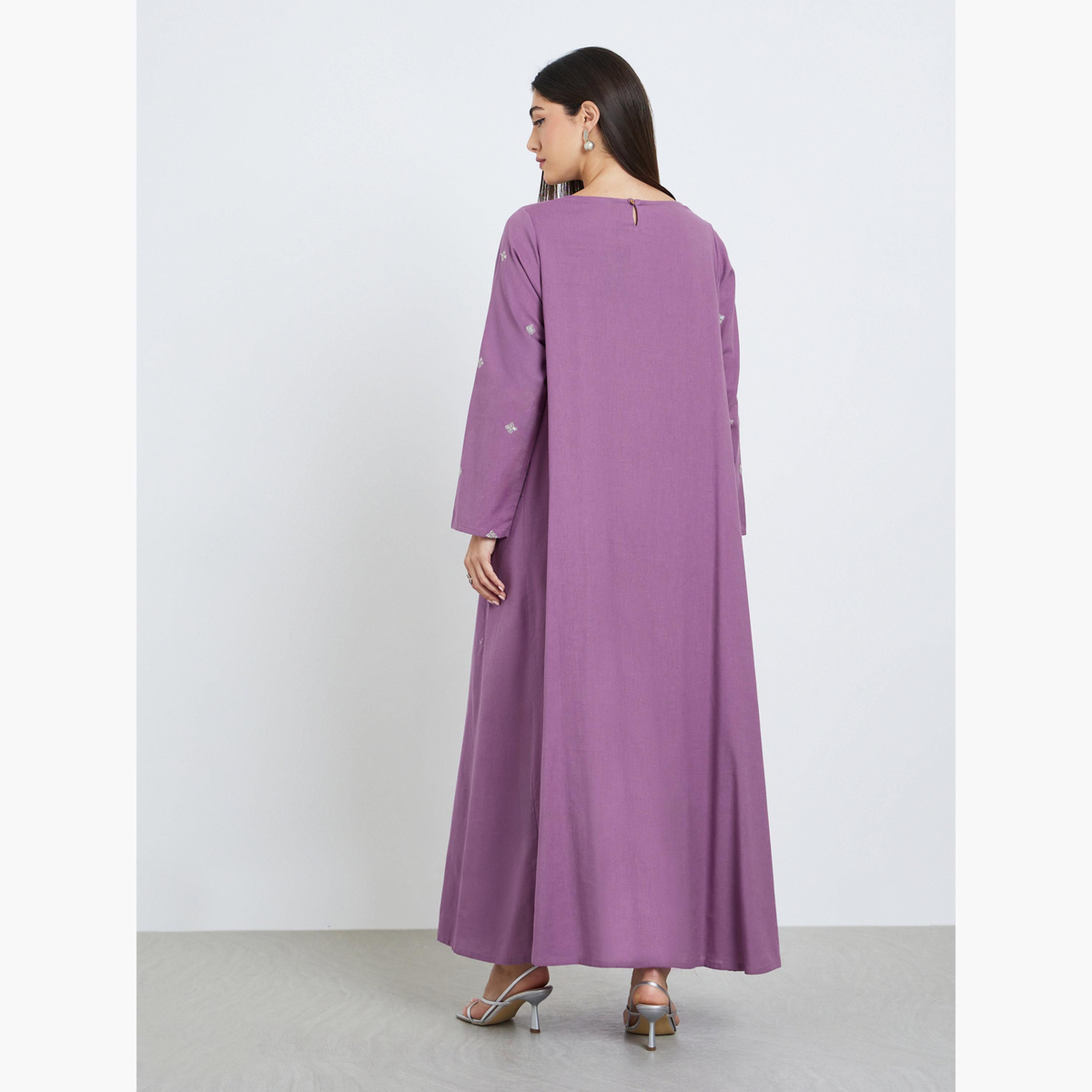 Styli Women Purple Embroidered A-Line Jalabiya-women-arabicclothing-jalabiyas-image-5