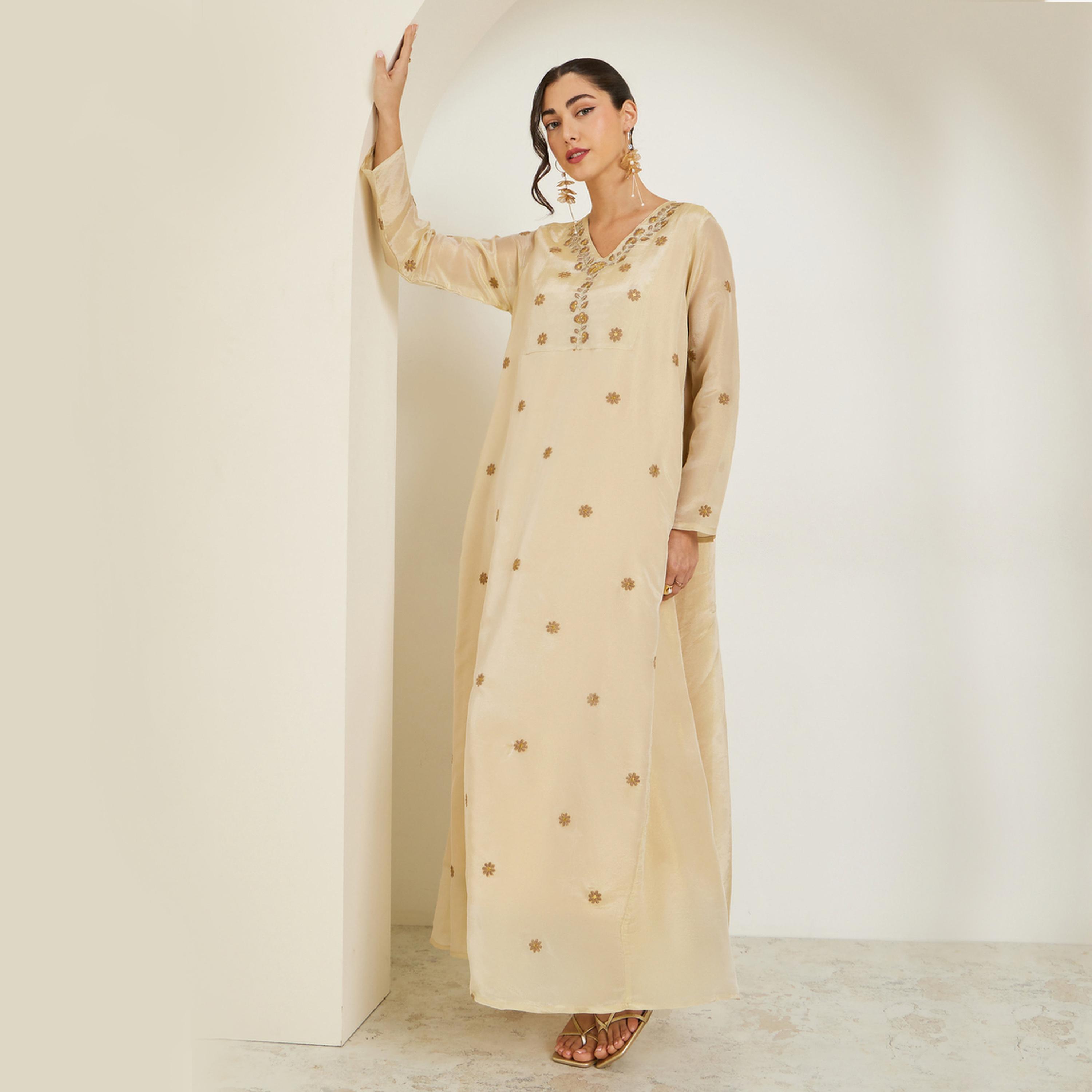 Styli Women Cream Embroidered A-Line Jalabiya-women-arabicclothing-jalabiyas-image-1